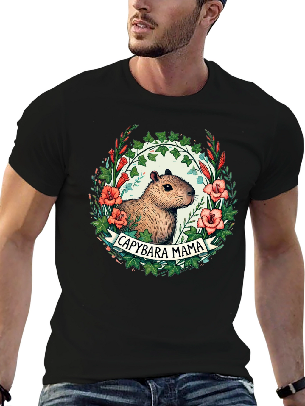 Capybara Mama T-Shirt - Floral Design