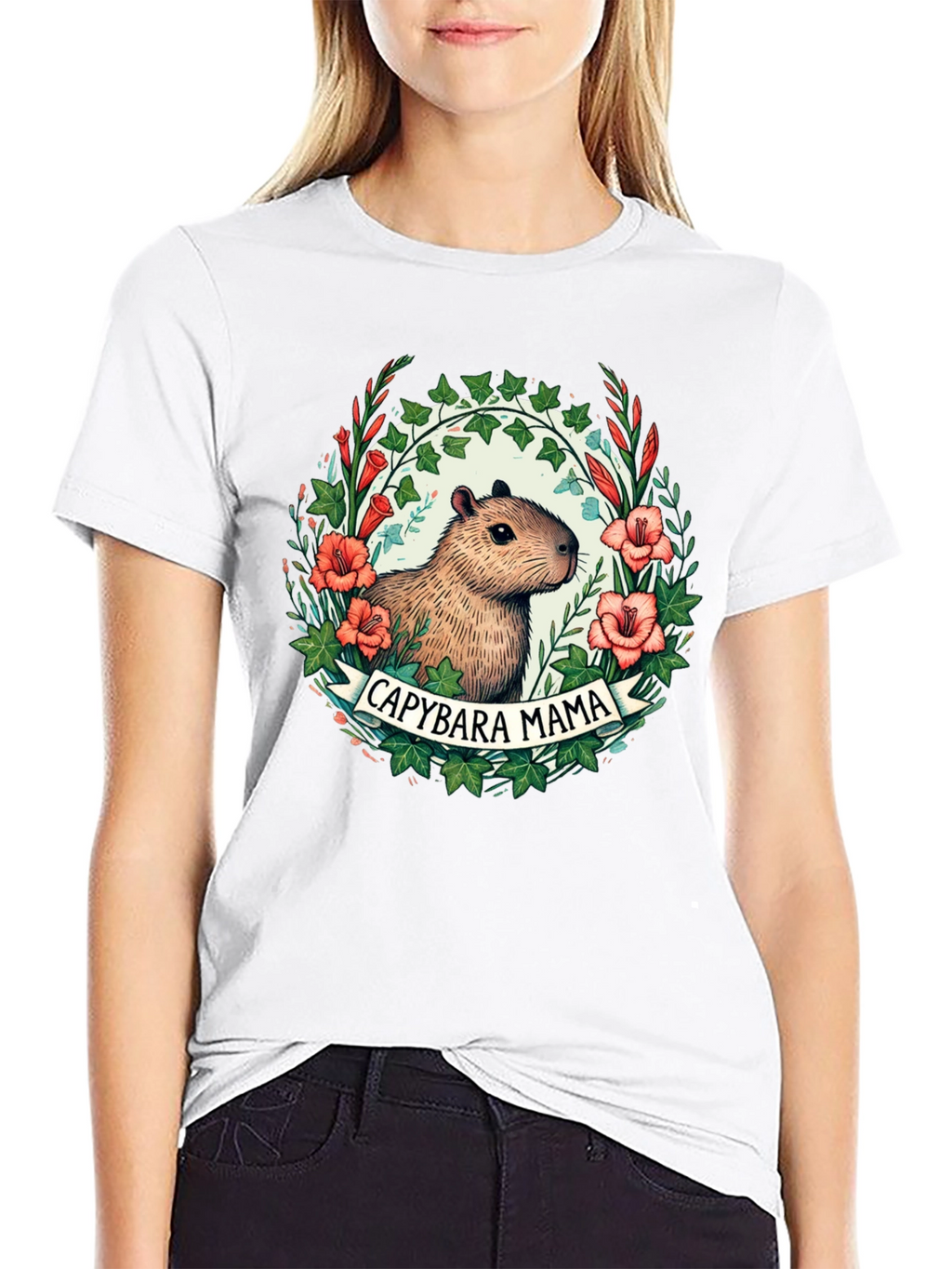 Capybara Mama T-Shirt - Floral Design