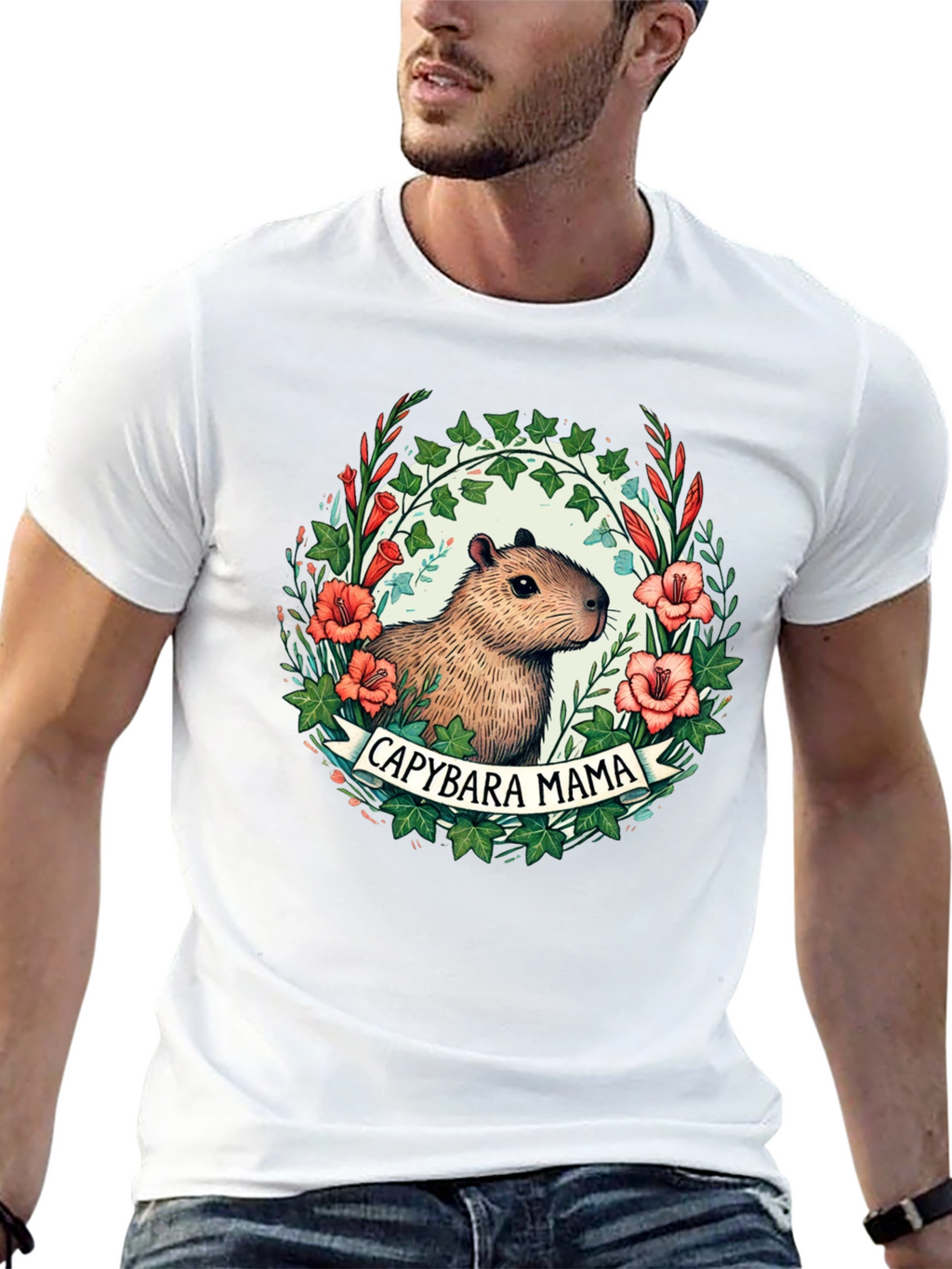 Capybara Mama T-Shirt - Floral Design