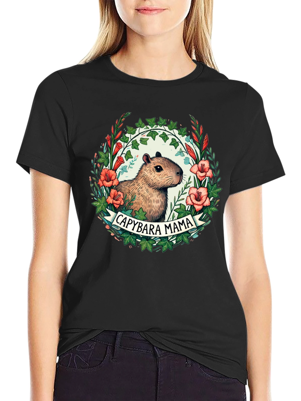 Capybara Mama T-Shirt - Floral Design