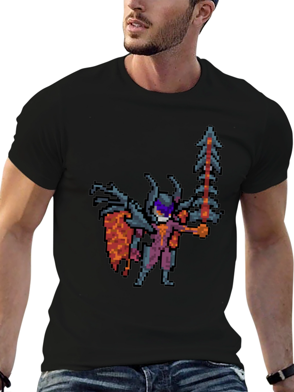 Pixel Art Warrior Black T-Shirt - Gaming Style