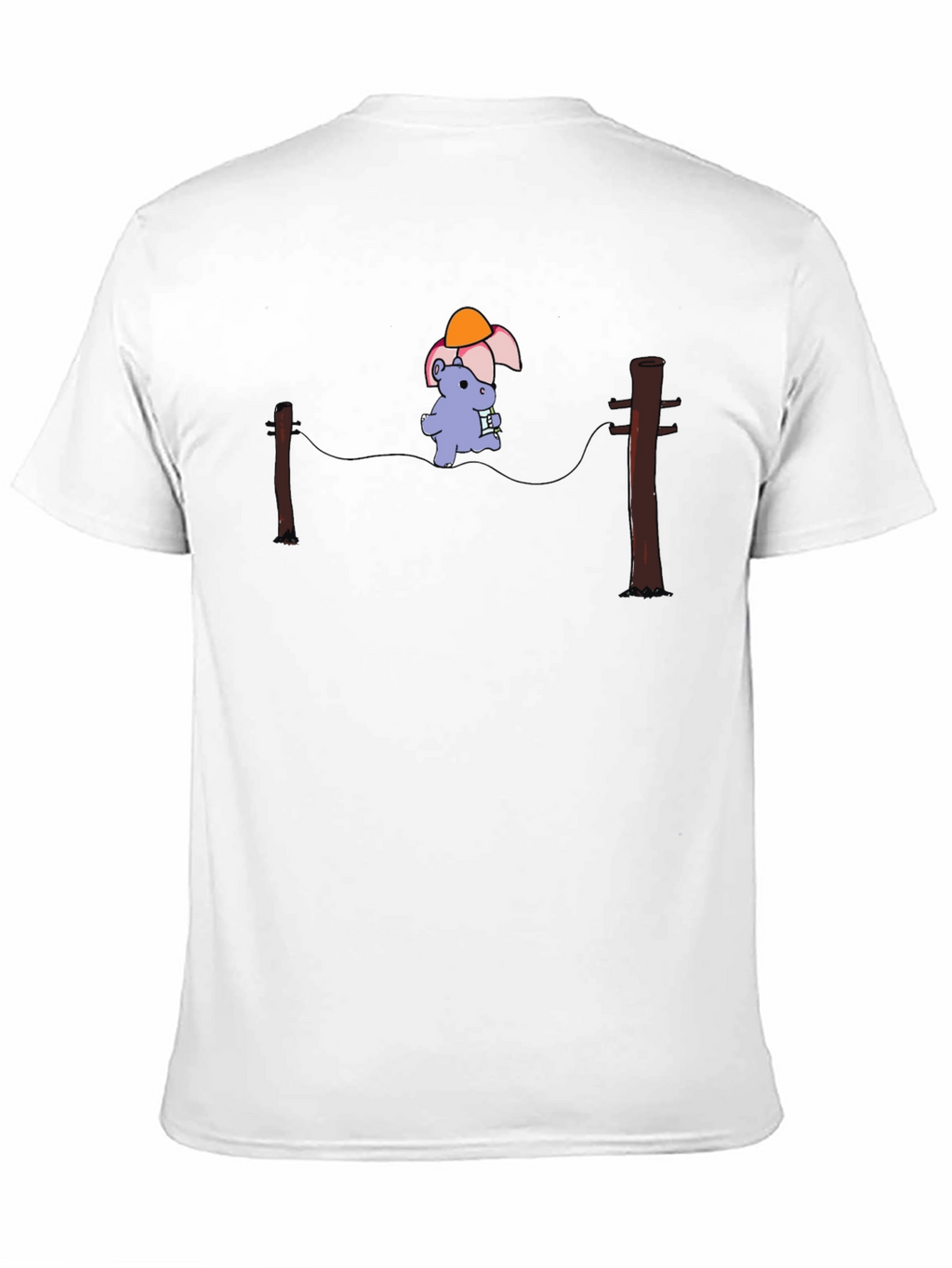 Cartoon Hippopotamus on a Wire Black T-Shirt