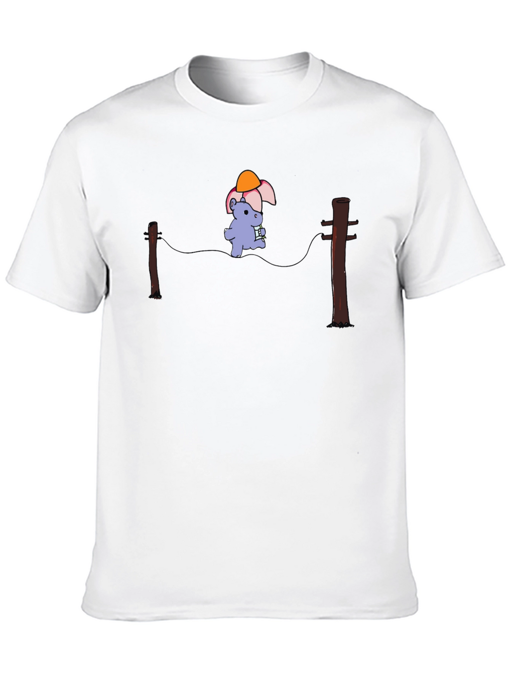 Cartoon Hippopotamus on a Wire Black T-Shirt