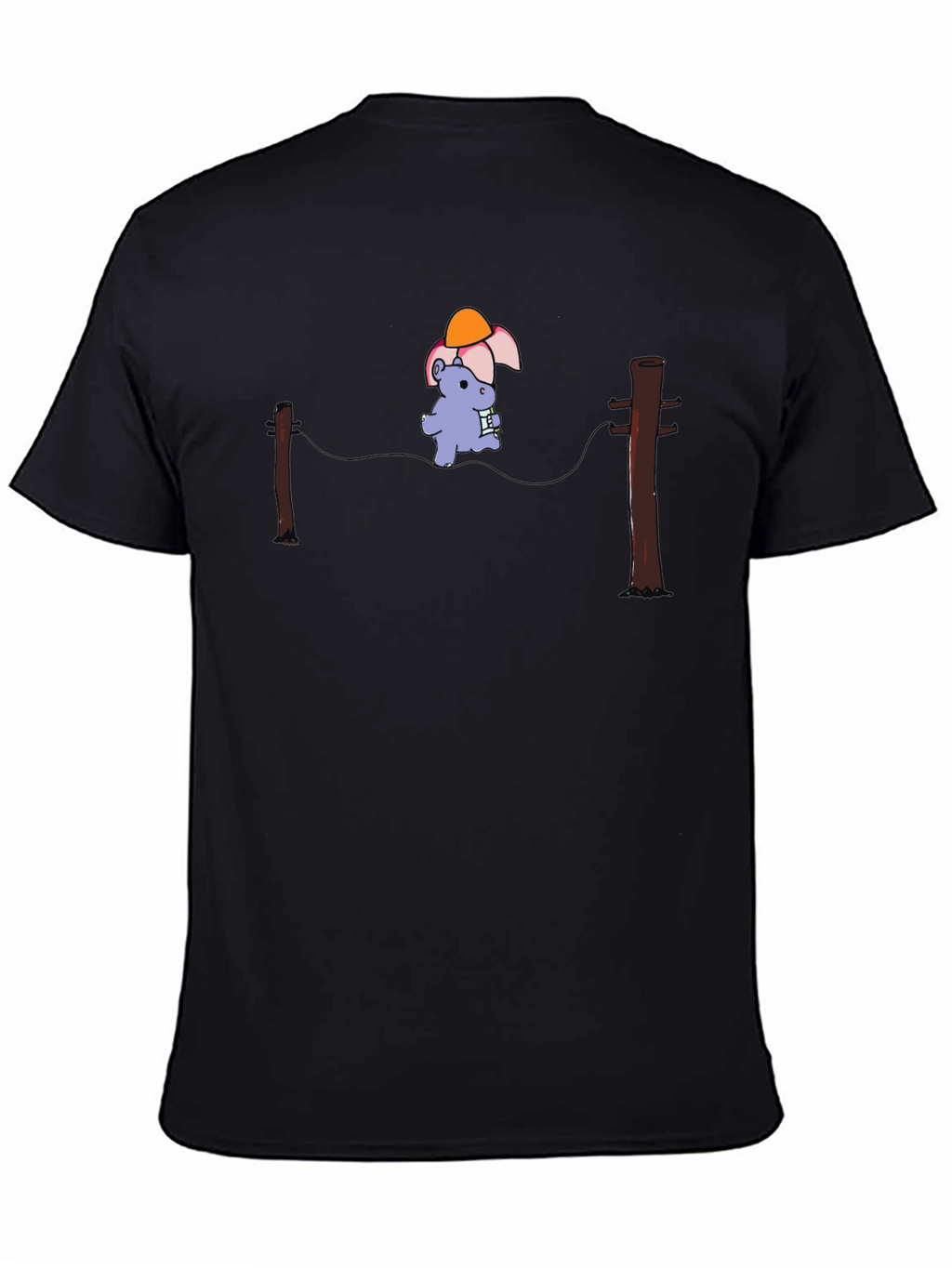 Cartoon Hippopotamus on a Wire Black T-Shirt