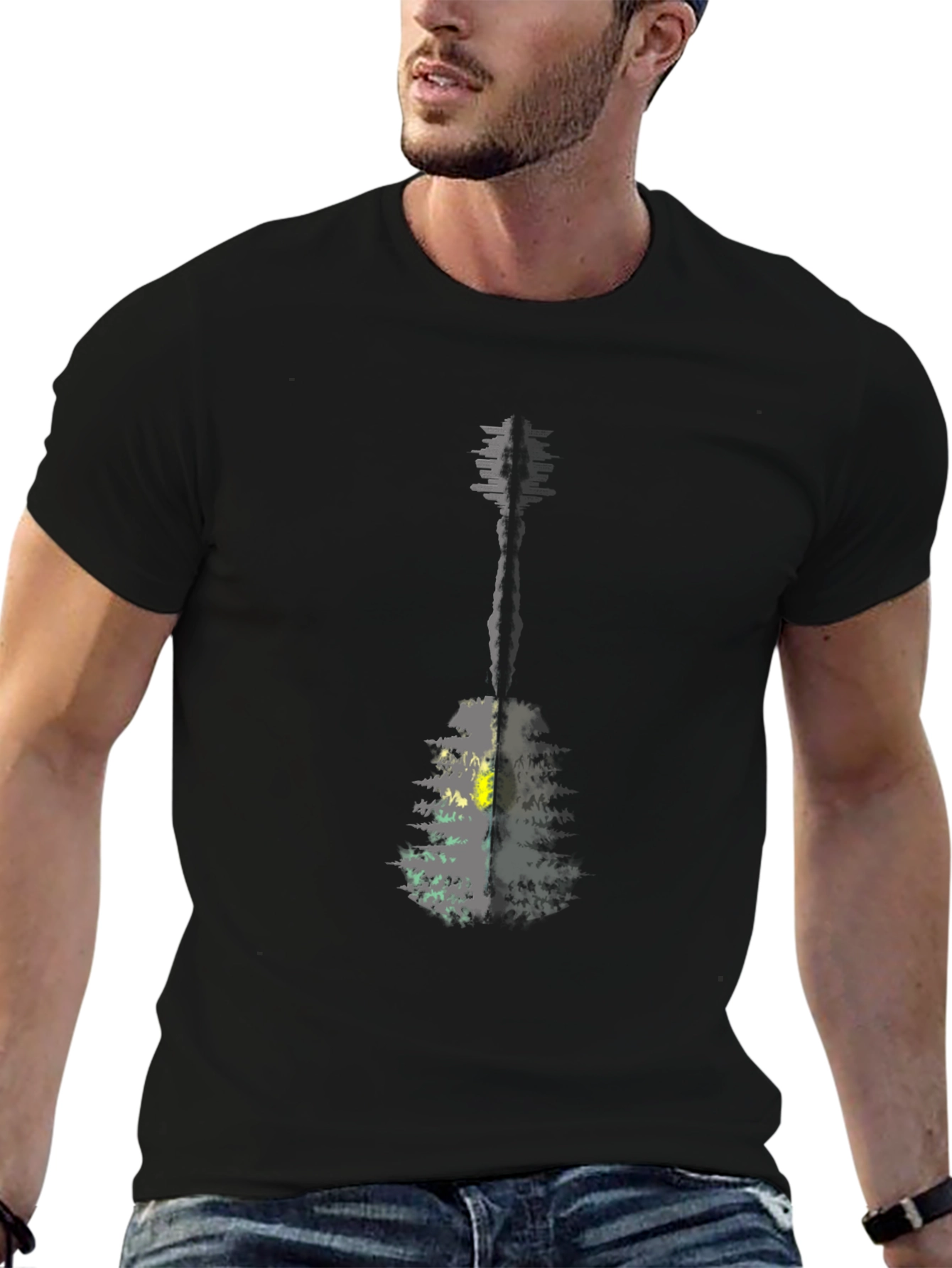 Guitar Nature T-Shirt - Mens Black Graphic Tee