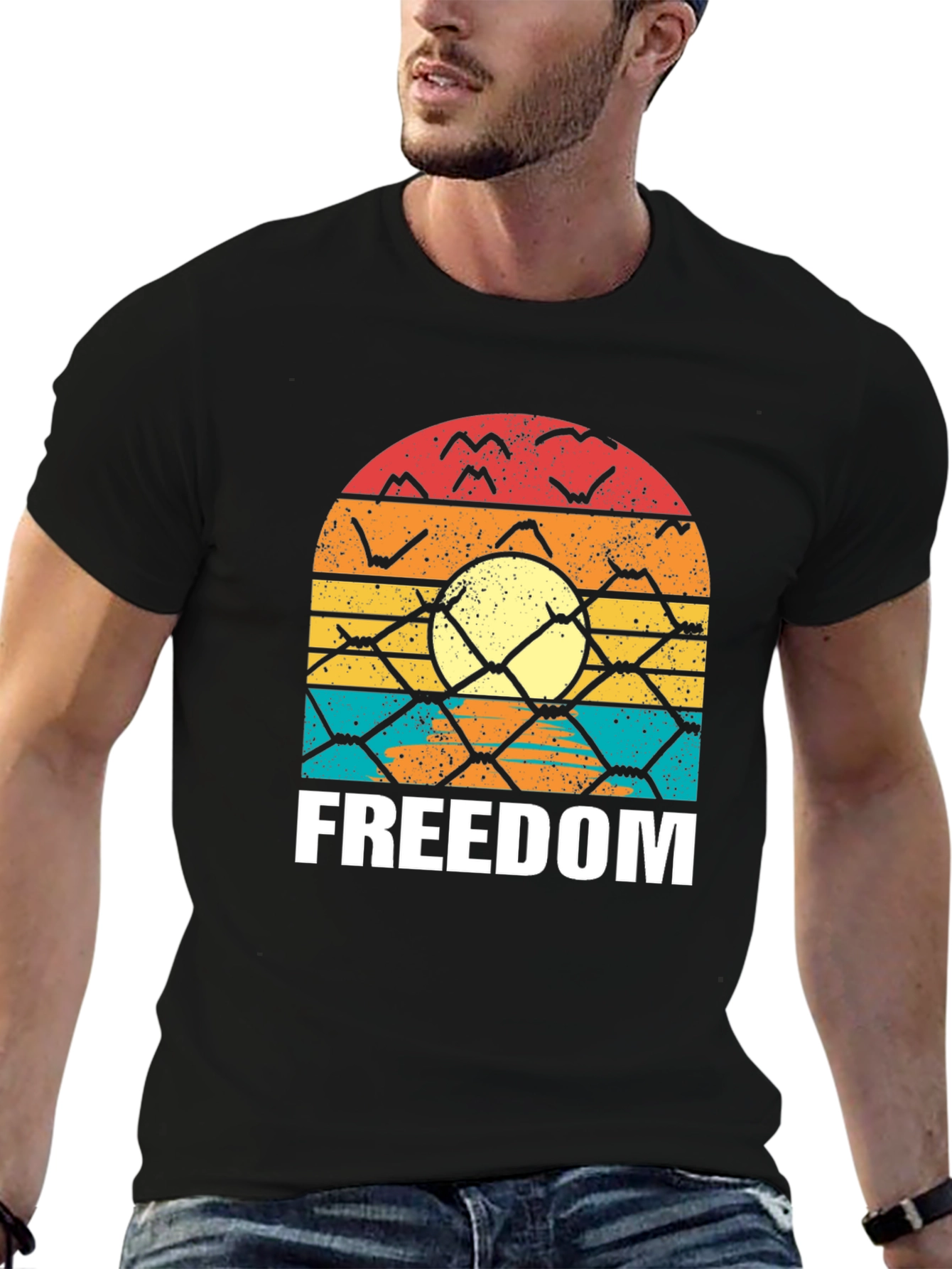 Freedom Graphic T-Shirt - Retro Sunset Design