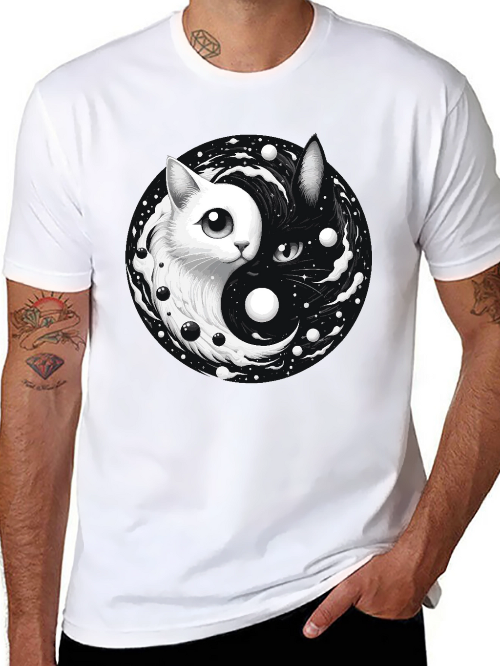 Yin Yang Cat Graphic T-Shirt - Balance & Style