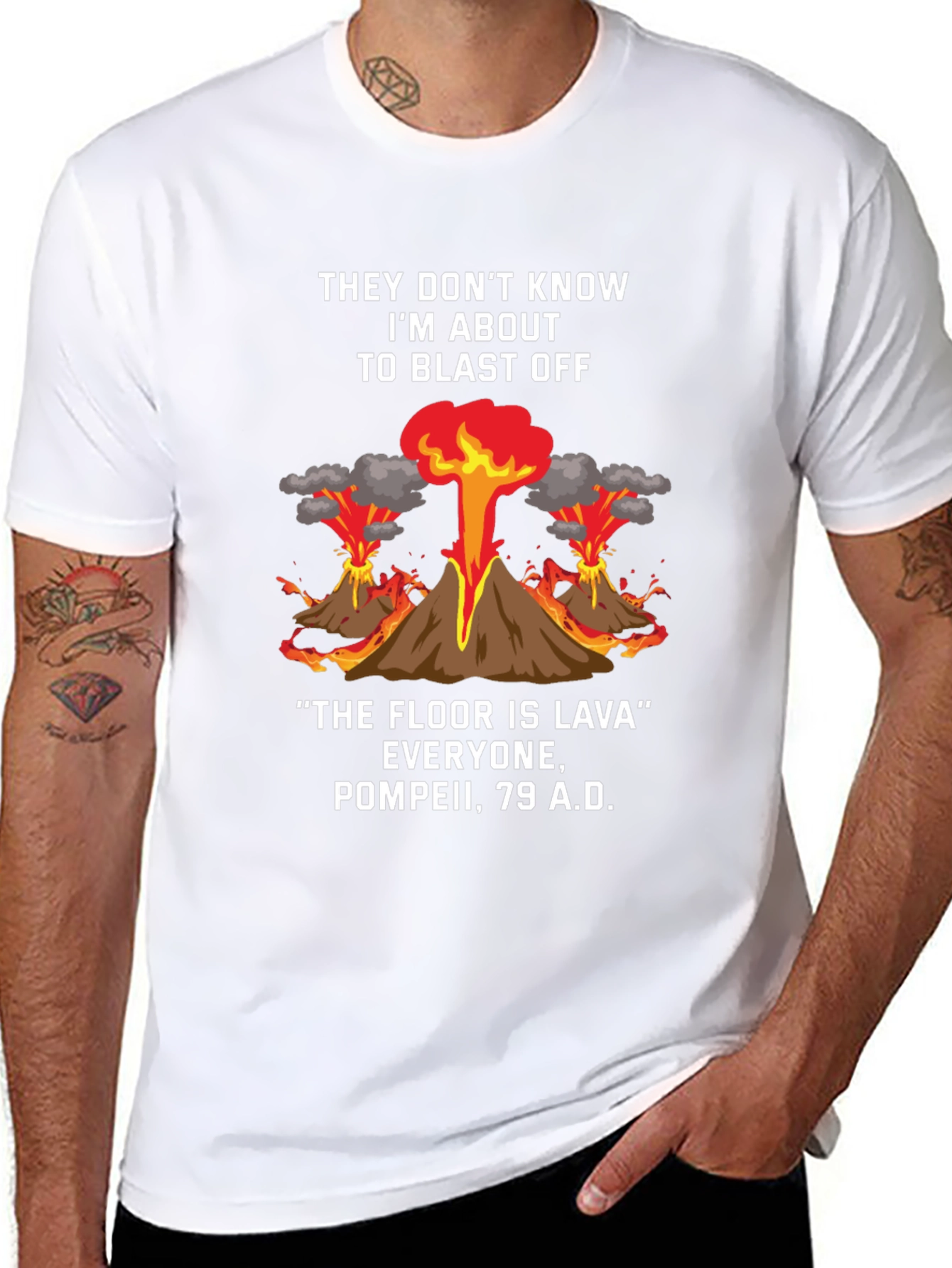Volcano Blast Off Graphic Tee - Pompeii Humor T-Shirt