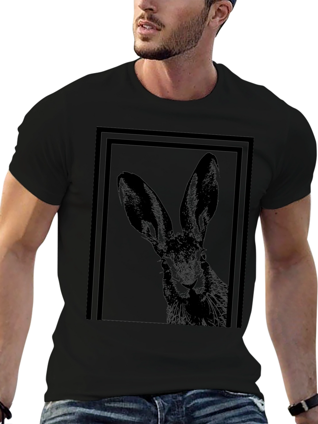 Hare Graphic Tee - Black Cotton Blend Unisex