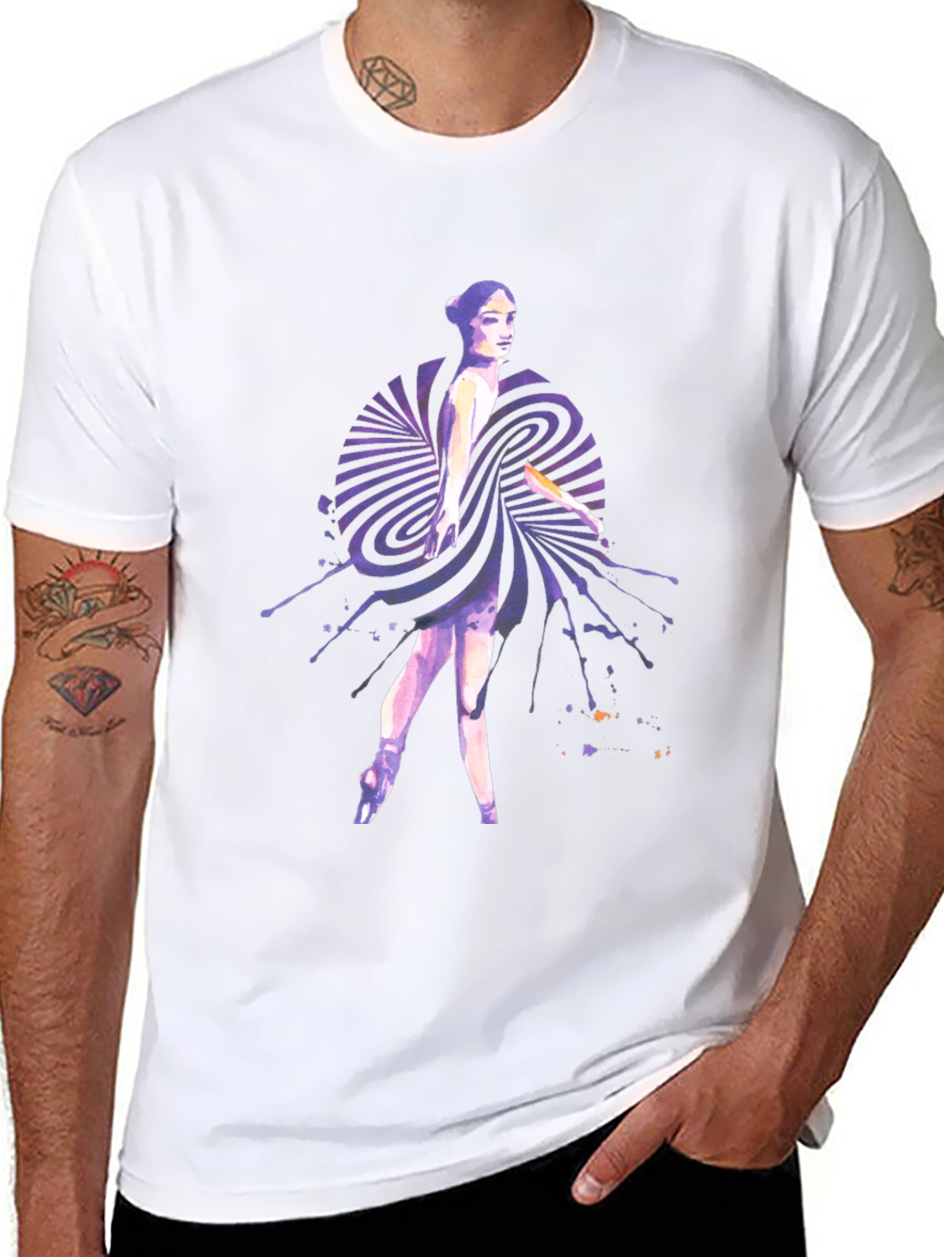 Watercolor Ballerina Graphic Tee - Mens Black T-Shirt