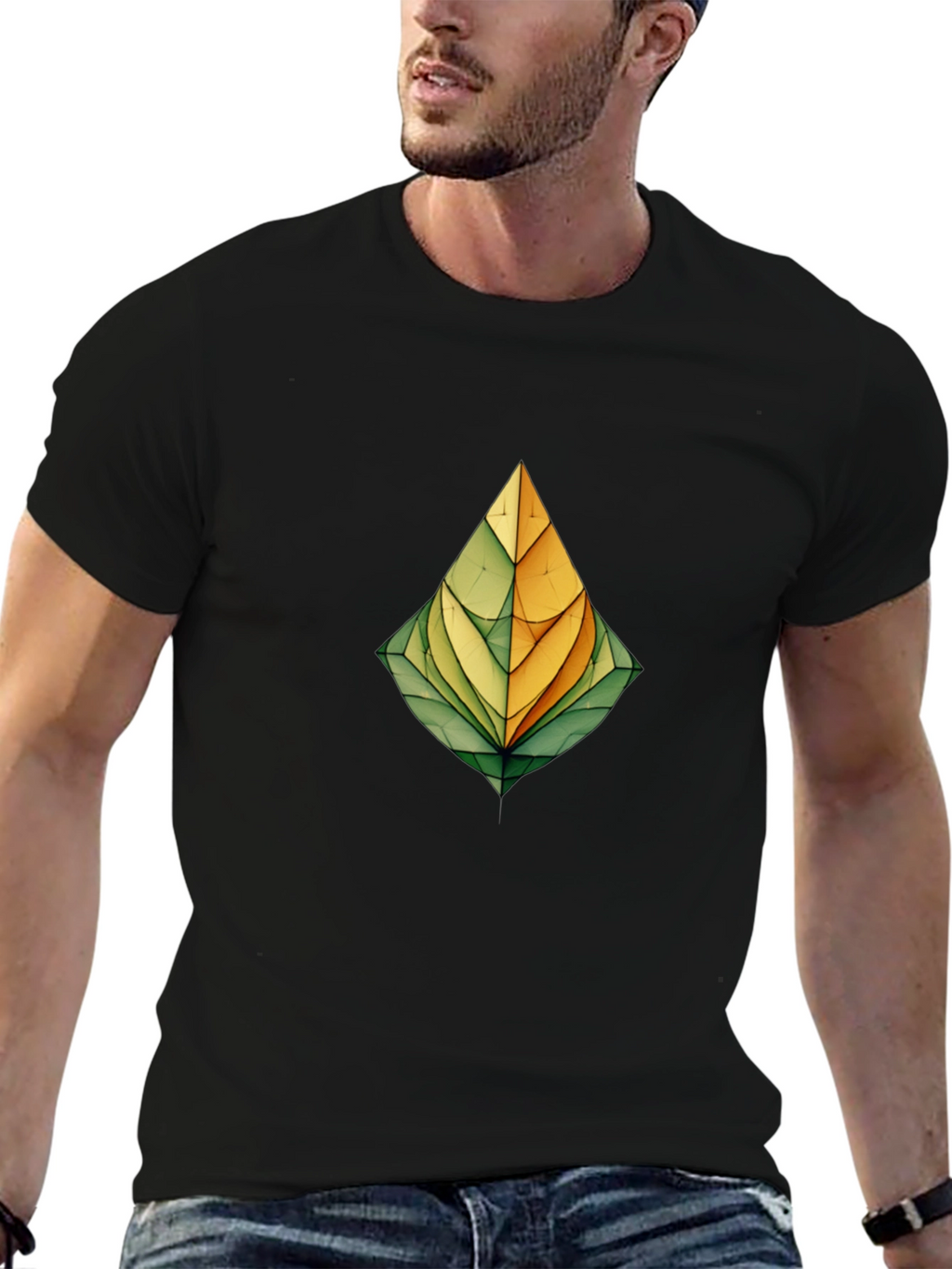 Abstract Leaf Graphic Print Black T-Shirt