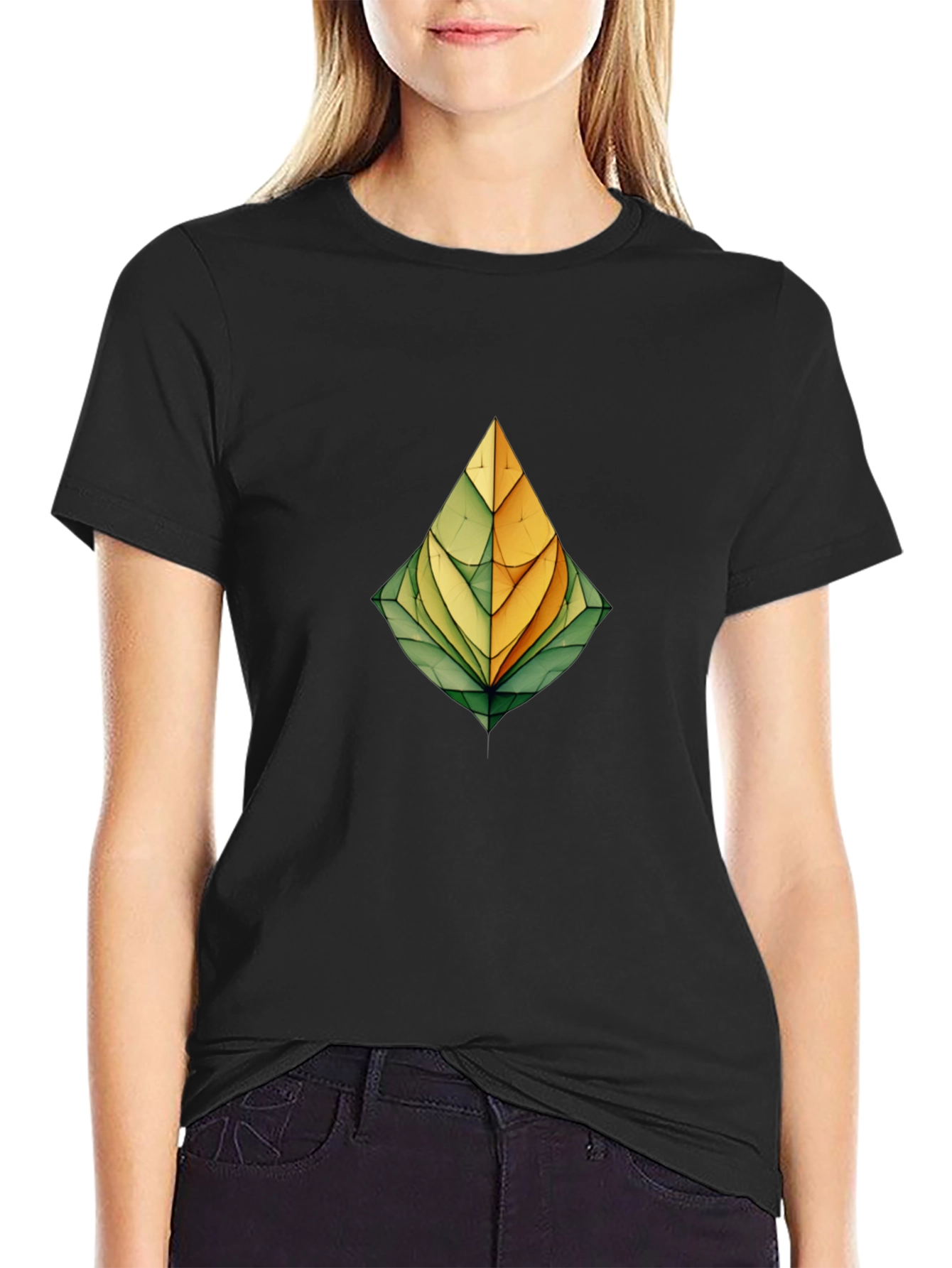 Abstract Leaf Graphic Print Black T-Shirt