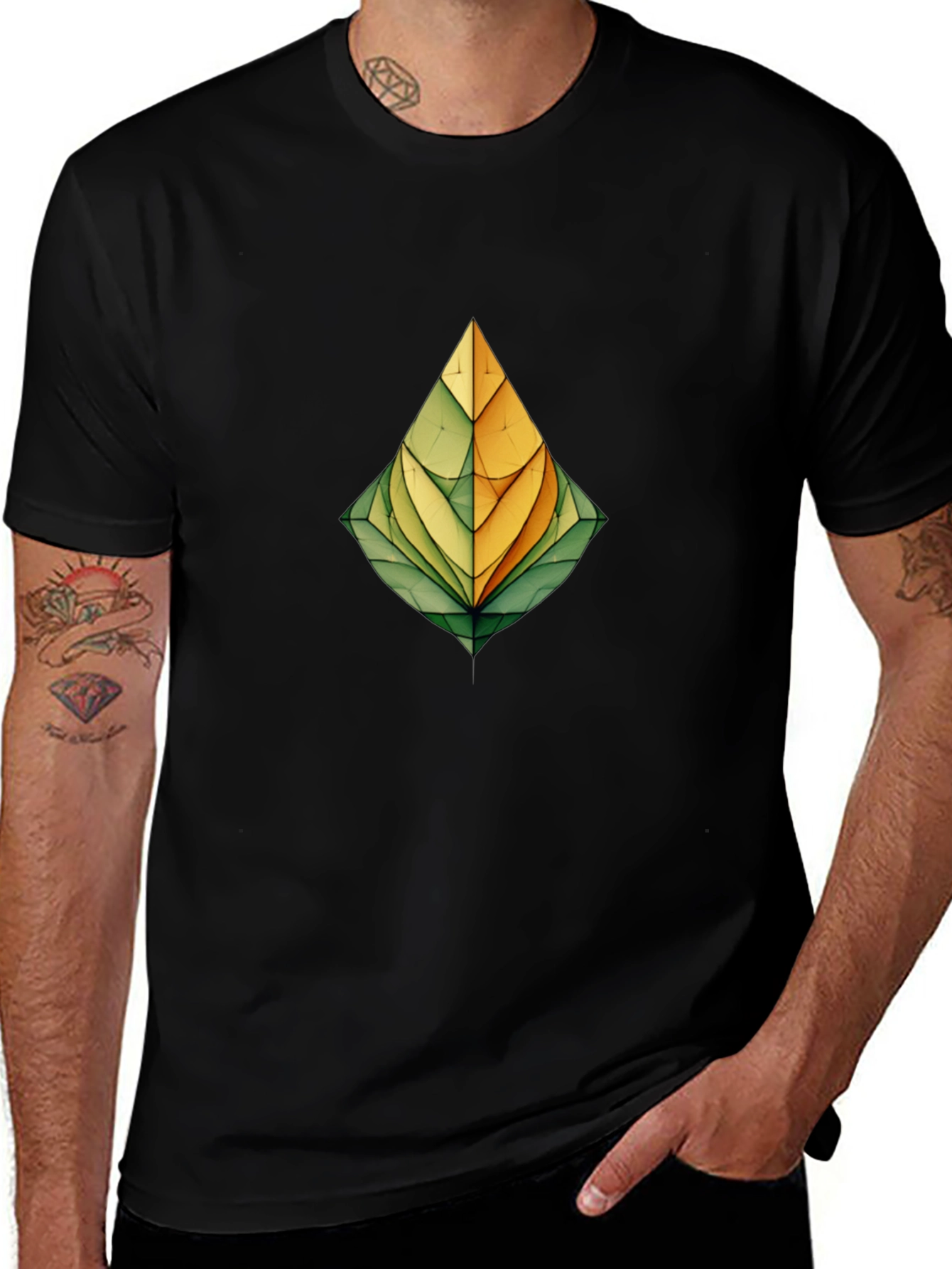 Abstract Leaf Graphic Print Black T-Shirt