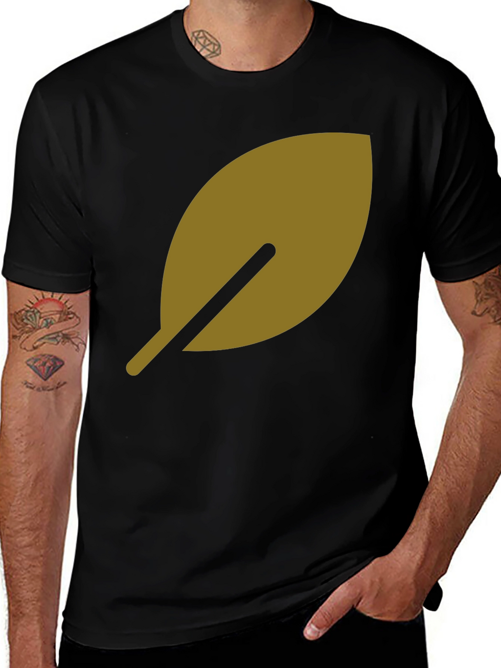 Leaf Design Black T-Shirt