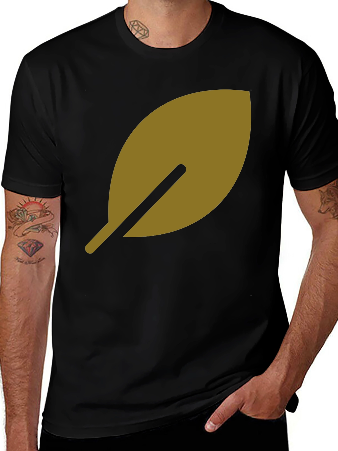 Leaf Design Black T-Shirt