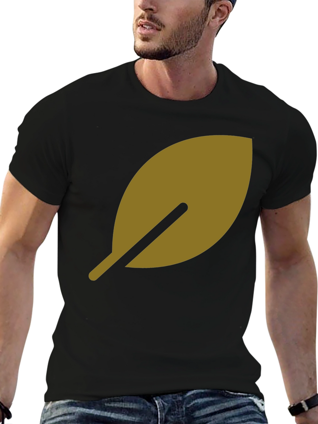 Leaf Design Black T-Shirt