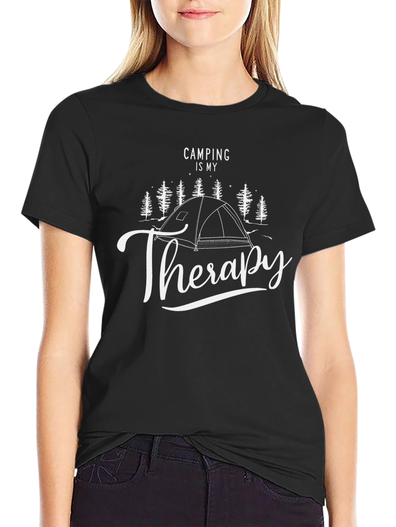 Camping is My Therapy Graphic Tee - Black Cotton T-Shirt