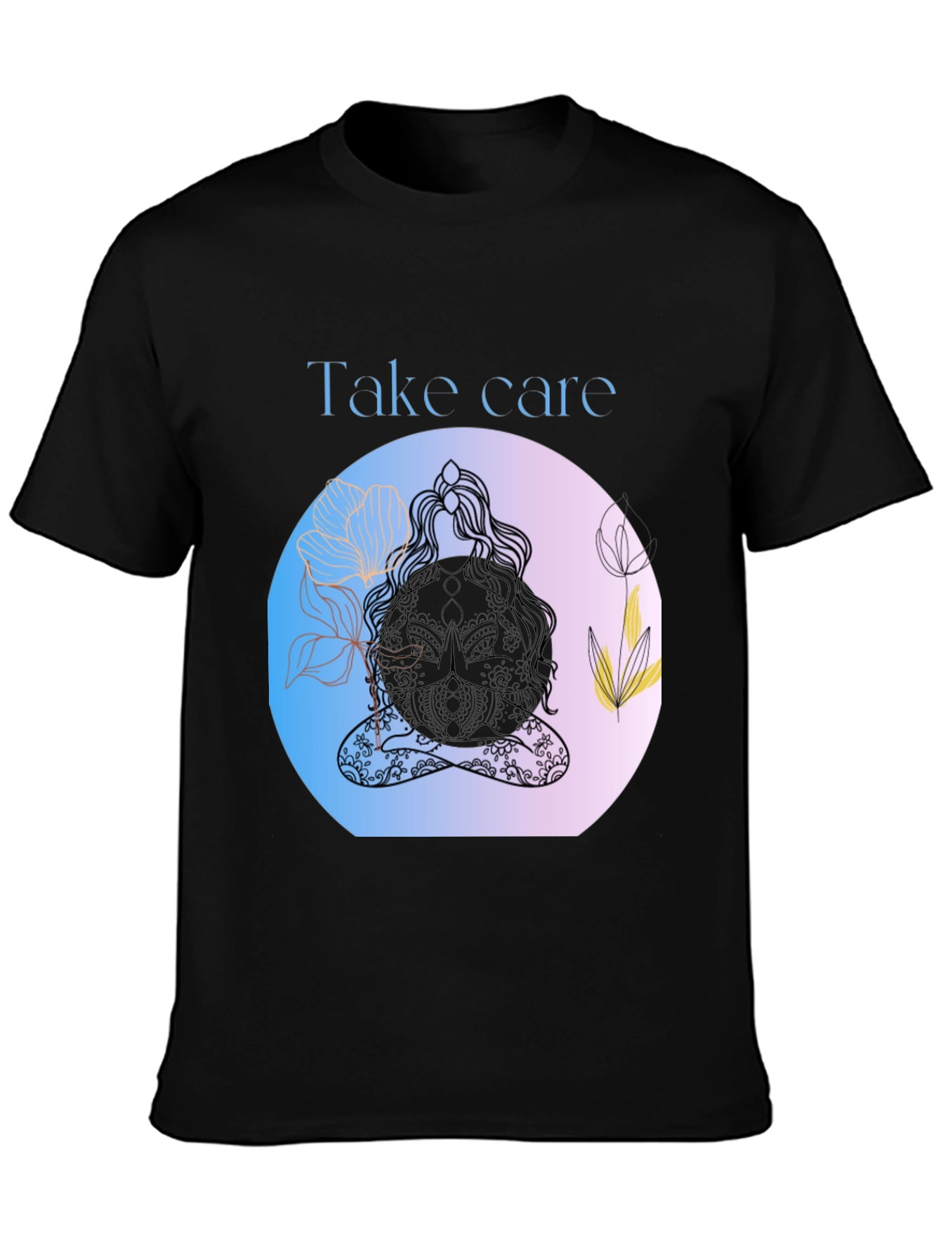 Zen Meditation Black T-Shirt: Take Care