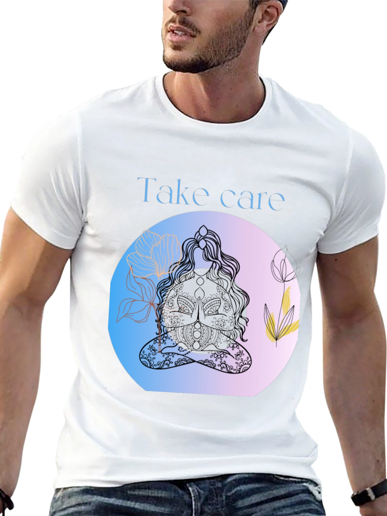Zen Meditation Black T-Shirt: Take Care
