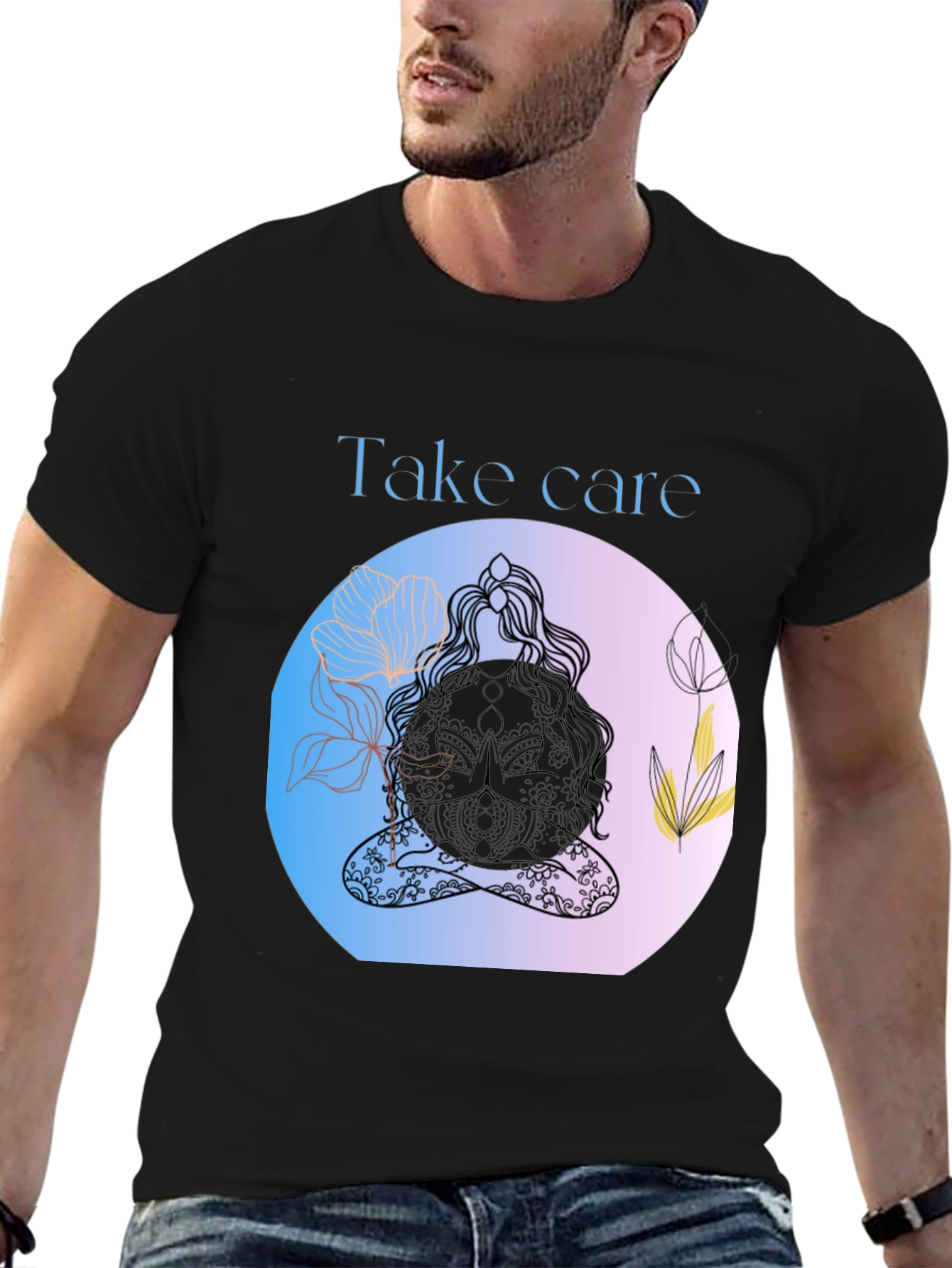Zen Meditation Black T-Shirt: Take Care