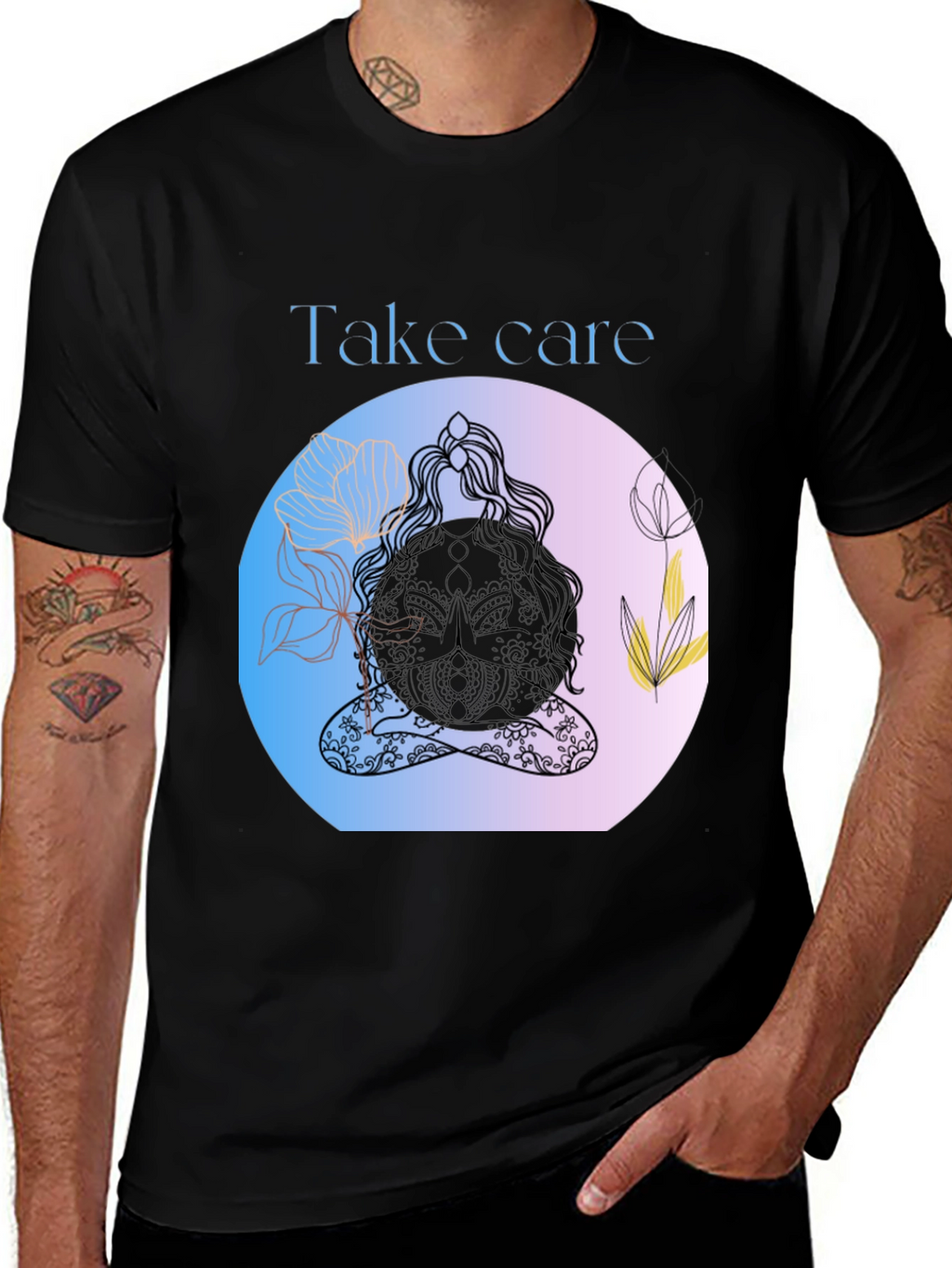 Zen Meditation Black T-Shirt: Take Care