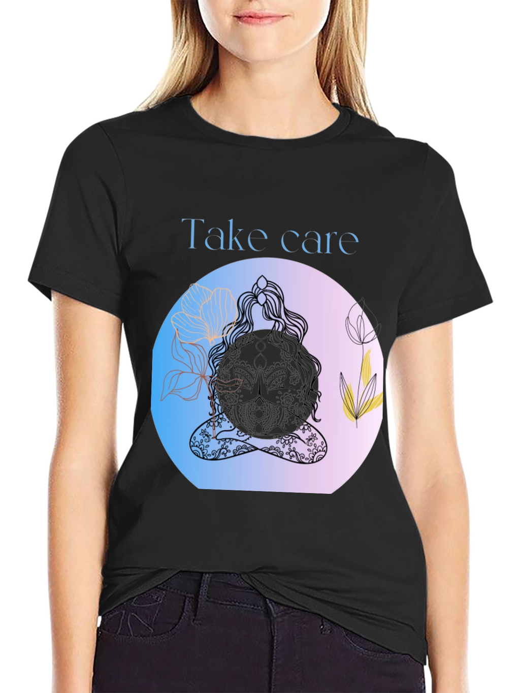 Zen Meditation Black T-Shirt: Take Care
