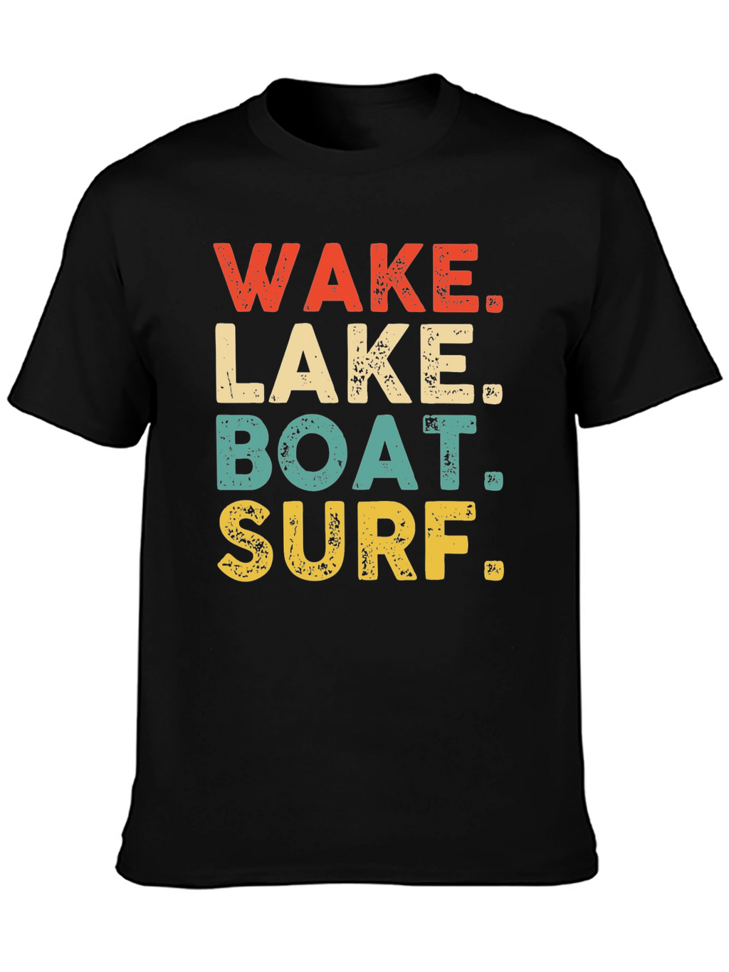 Wake Lake Boat Surf T-Shirt Black Casual Summer