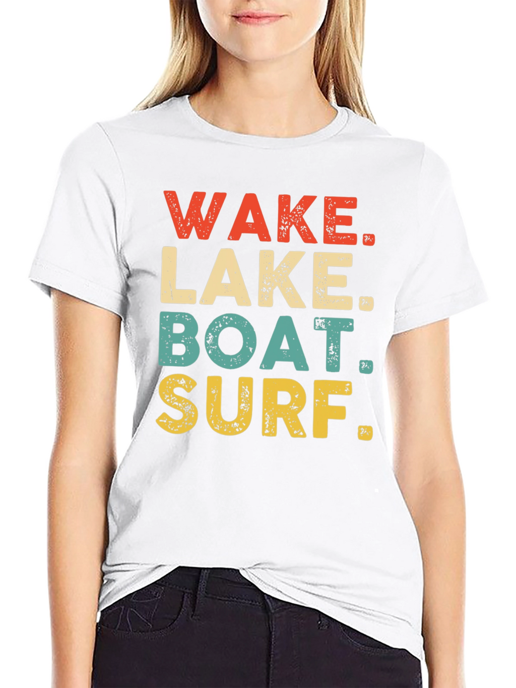 Wake Lake Boat Surf T-Shirt Black Casual Summer