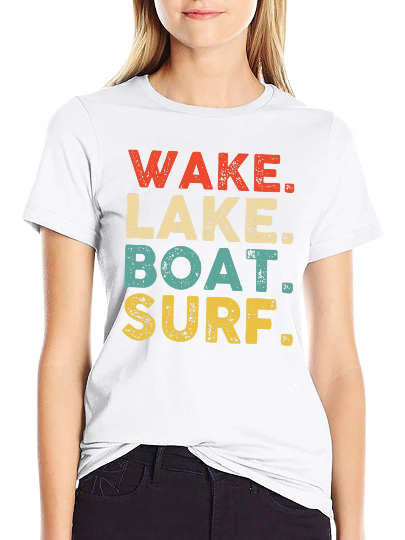 Wake Lake Boat Surf T-Shirt Black Casual Summer