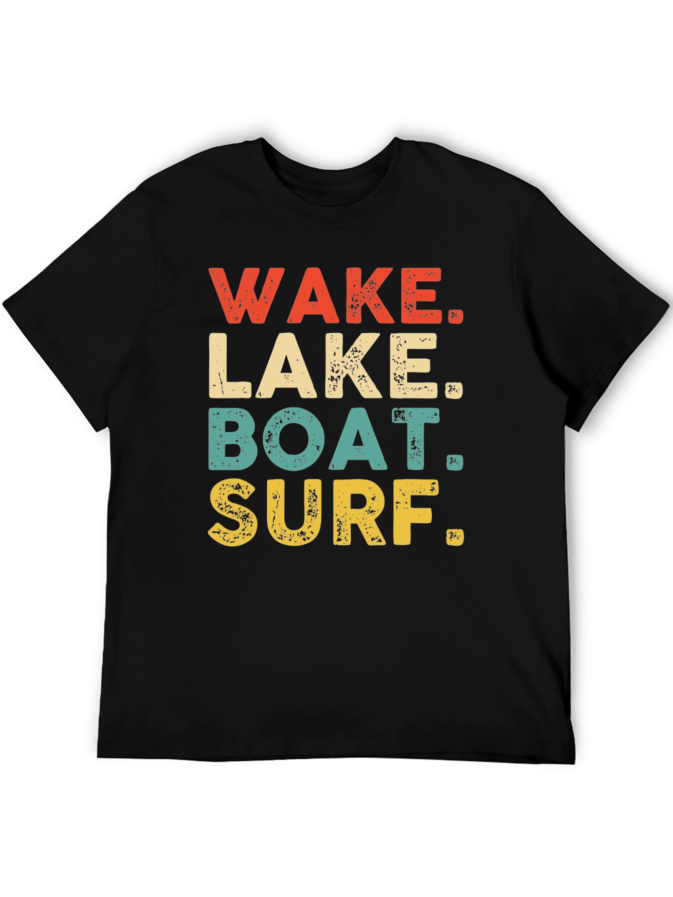 Wake Lake Boat Surf T-Shirt Black Casual Summer