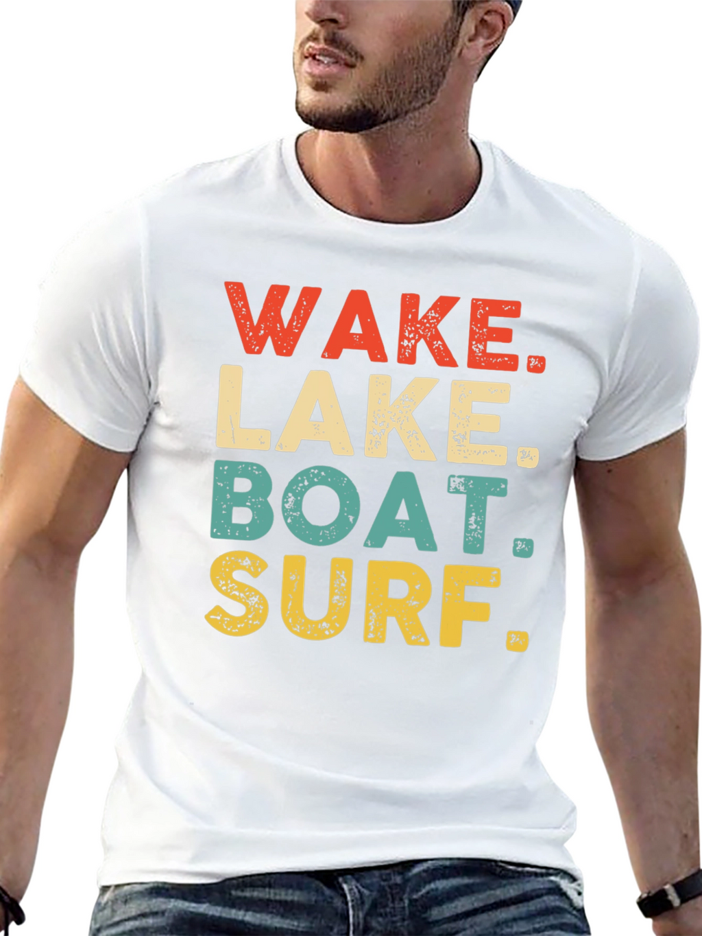 Wake Lake Boat Surf T-Shirt Black Casual Summer