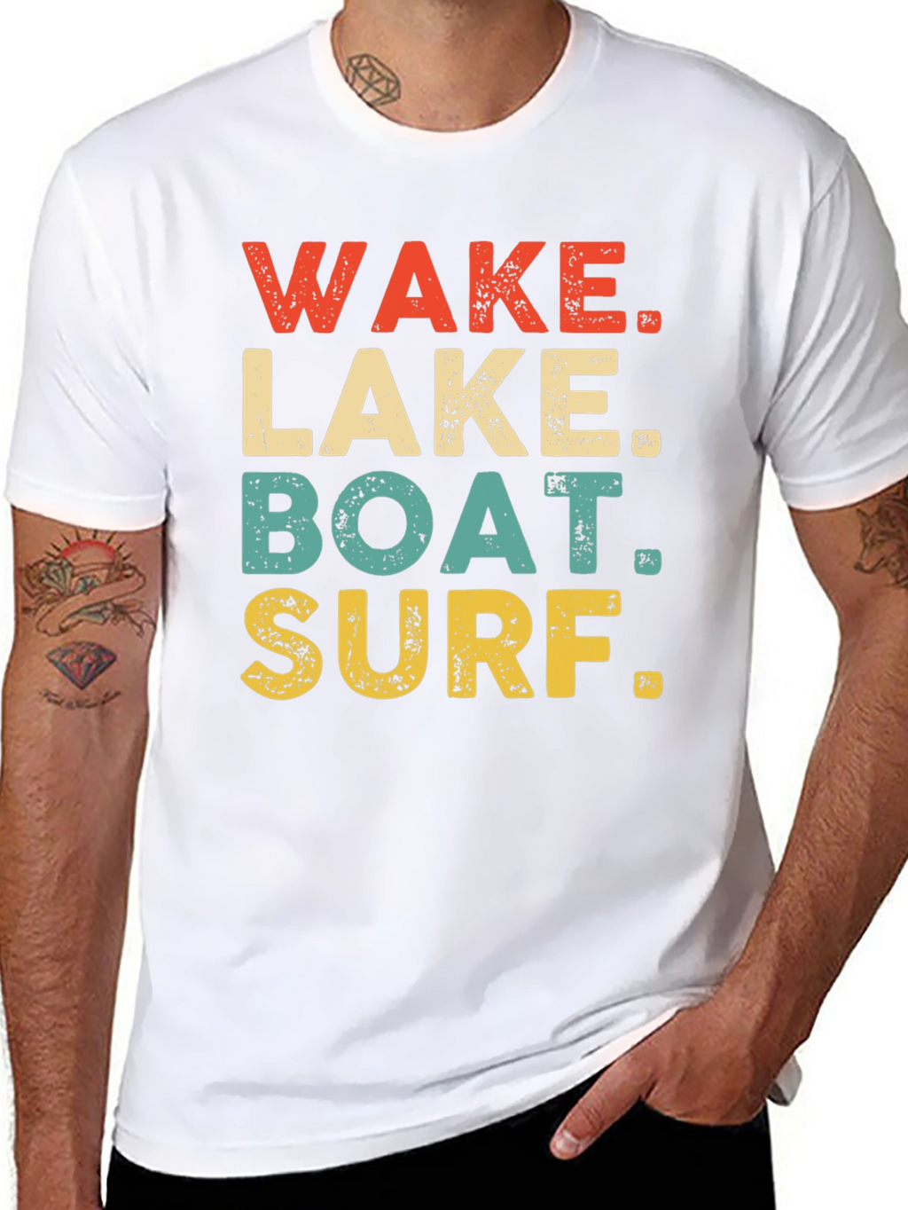 Wake Lake Boat Surf T-Shirt Black Casual Summer
