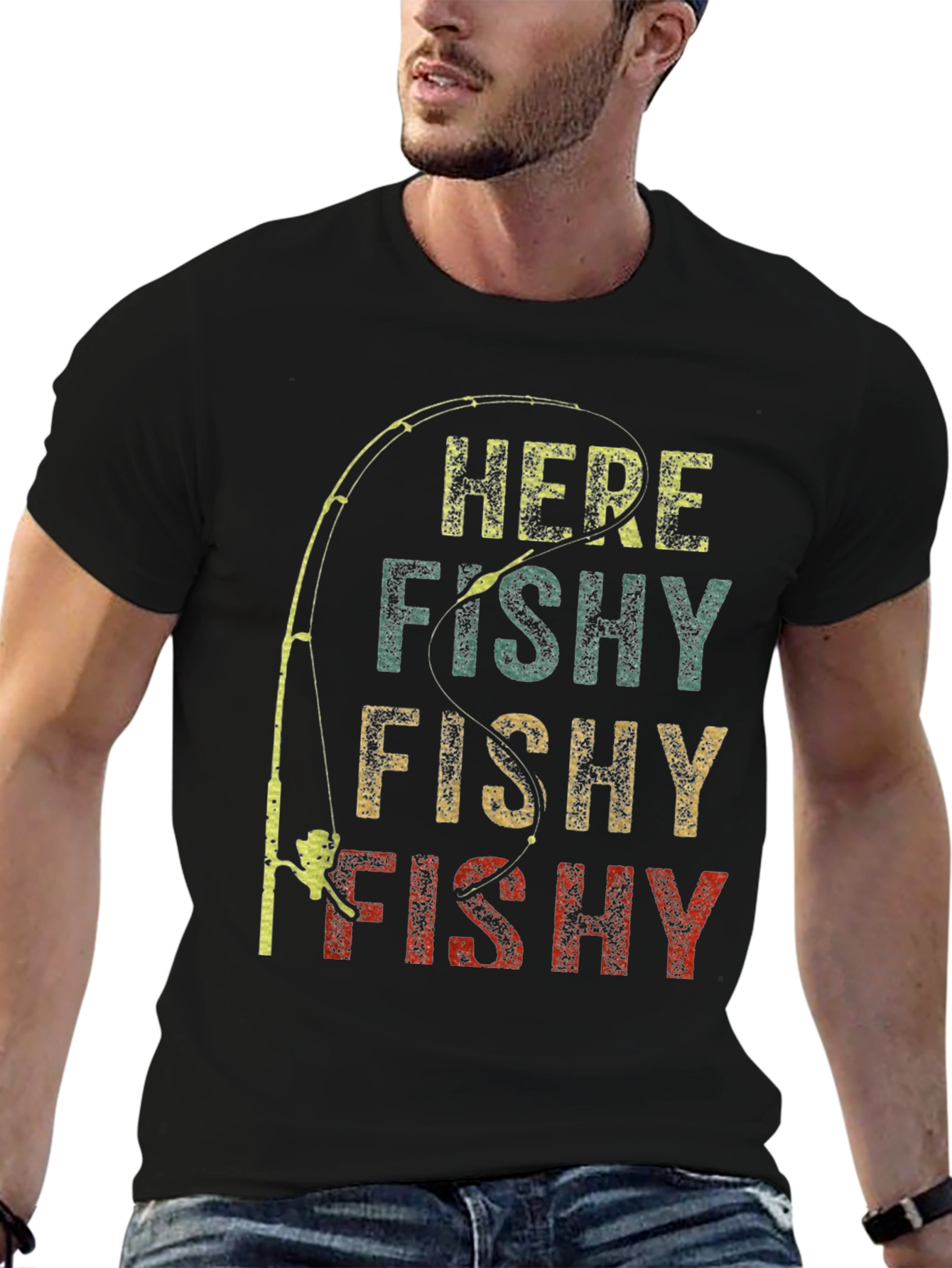 Here Fishy Fishy Graphic Tee - Fishing T-Shirt