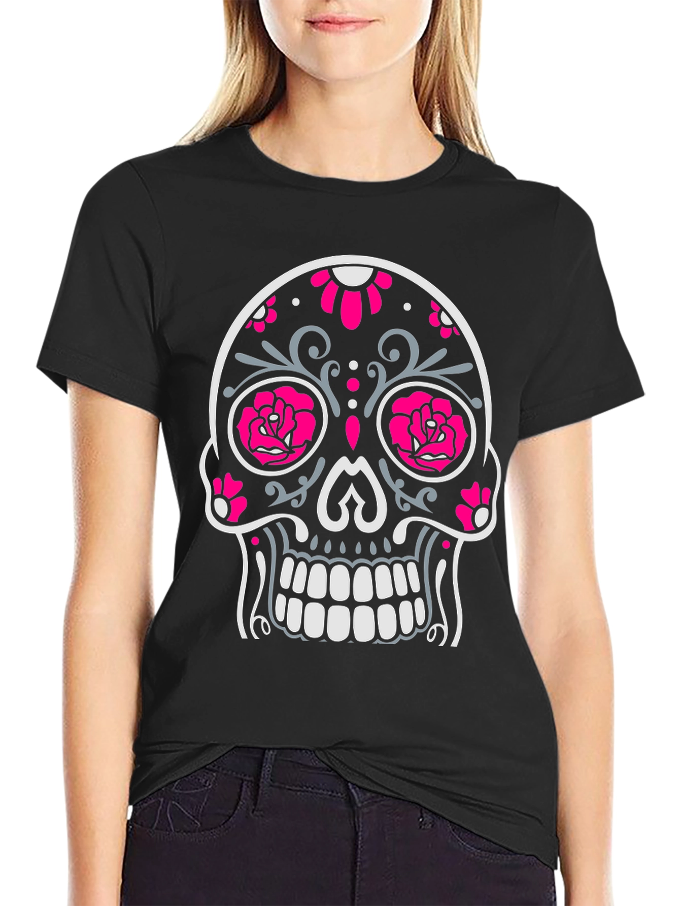 Sugar Skull Graphic Tee - Black Cotton T-Shirt
