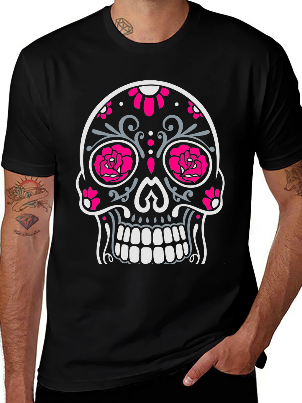 Sugar Skull Graphic Tee - Black Cotton T-Shirt