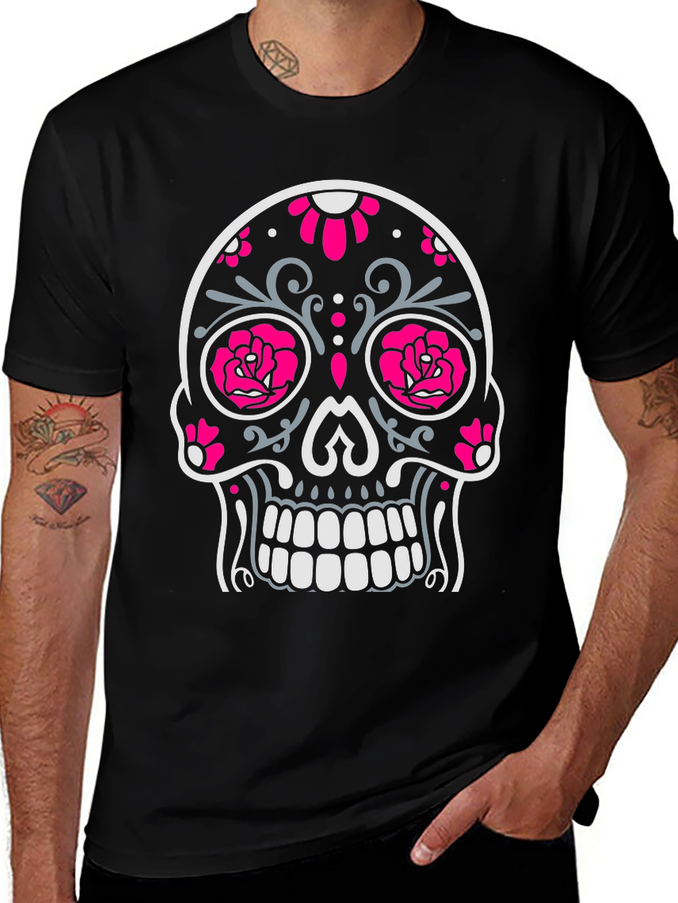 Sugar Skull Graphic Tee - Black Cotton T-Shirt