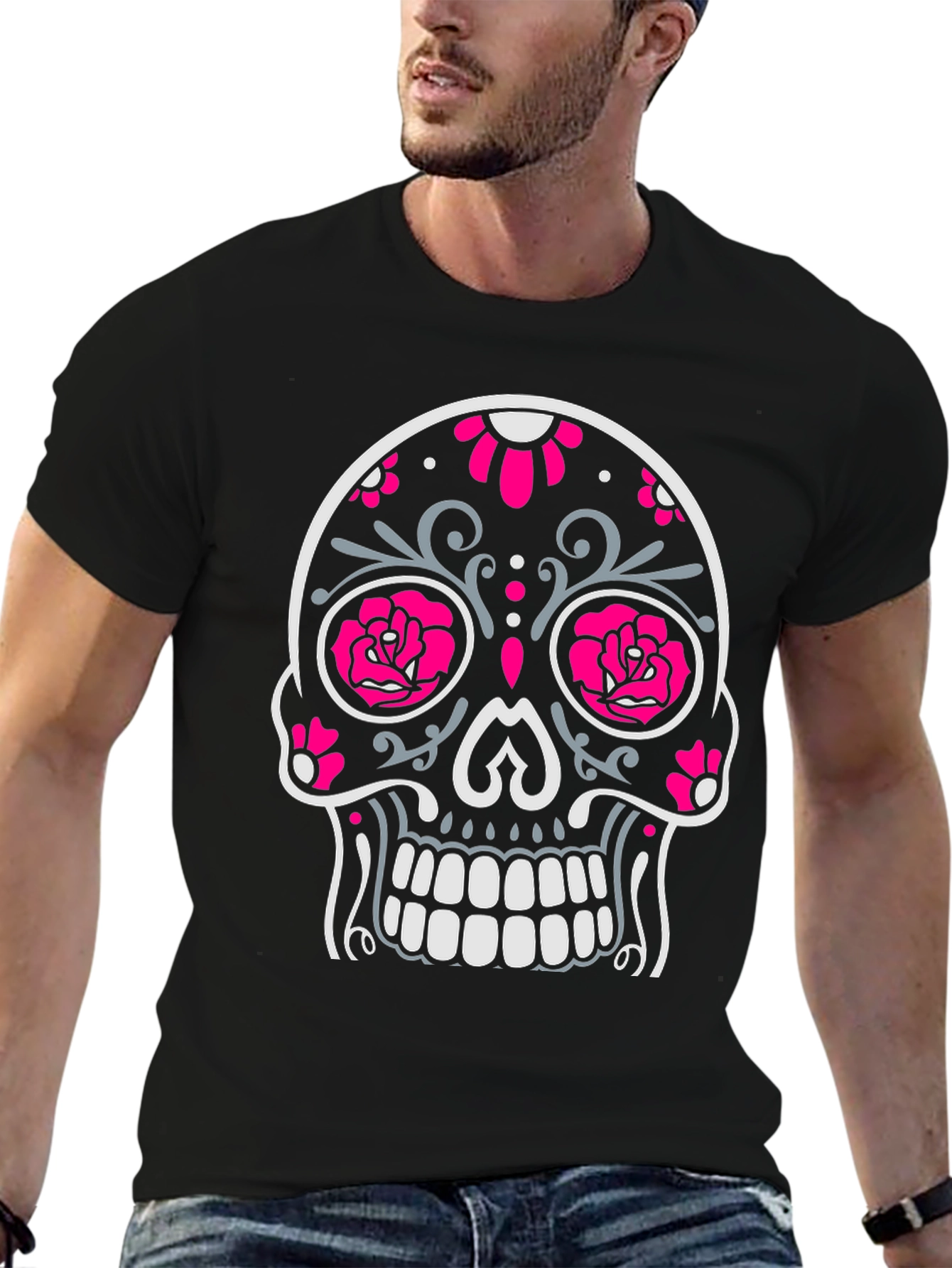 Sugar Skull Graphic Tee - Black Cotton T-Shirt