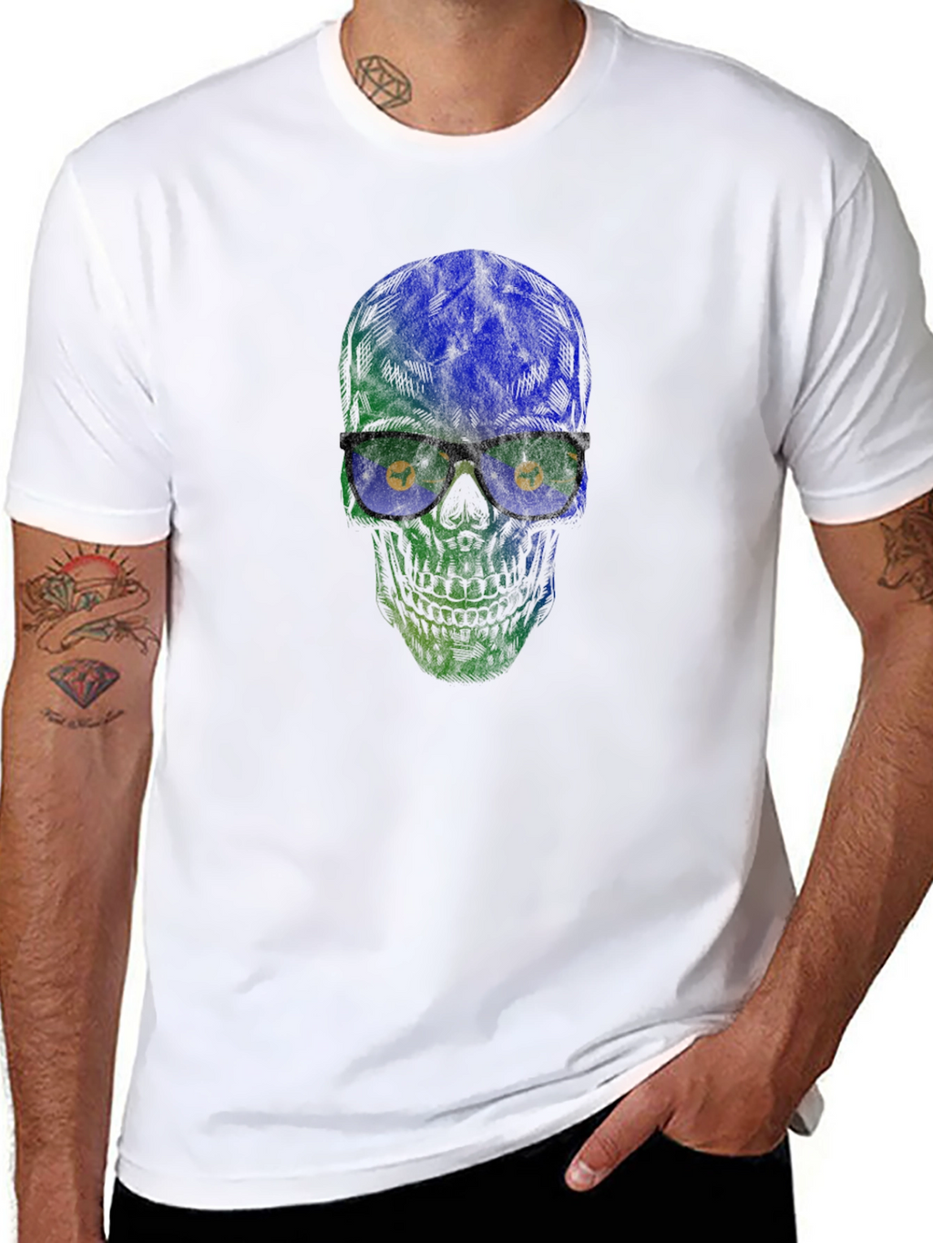Skull with Glasses Graphic T-Shirt - Stylish Mens Tee