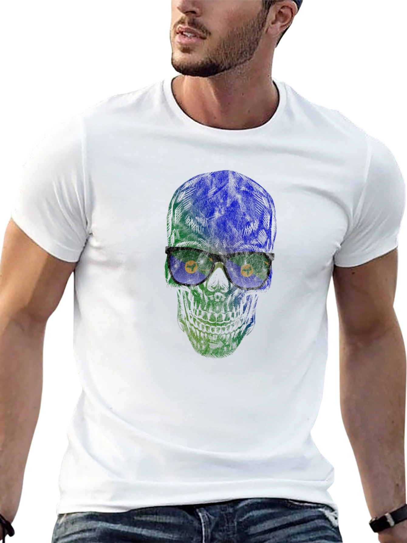 Skull with Glasses Graphic T-Shirt - Stylish Mens Tee