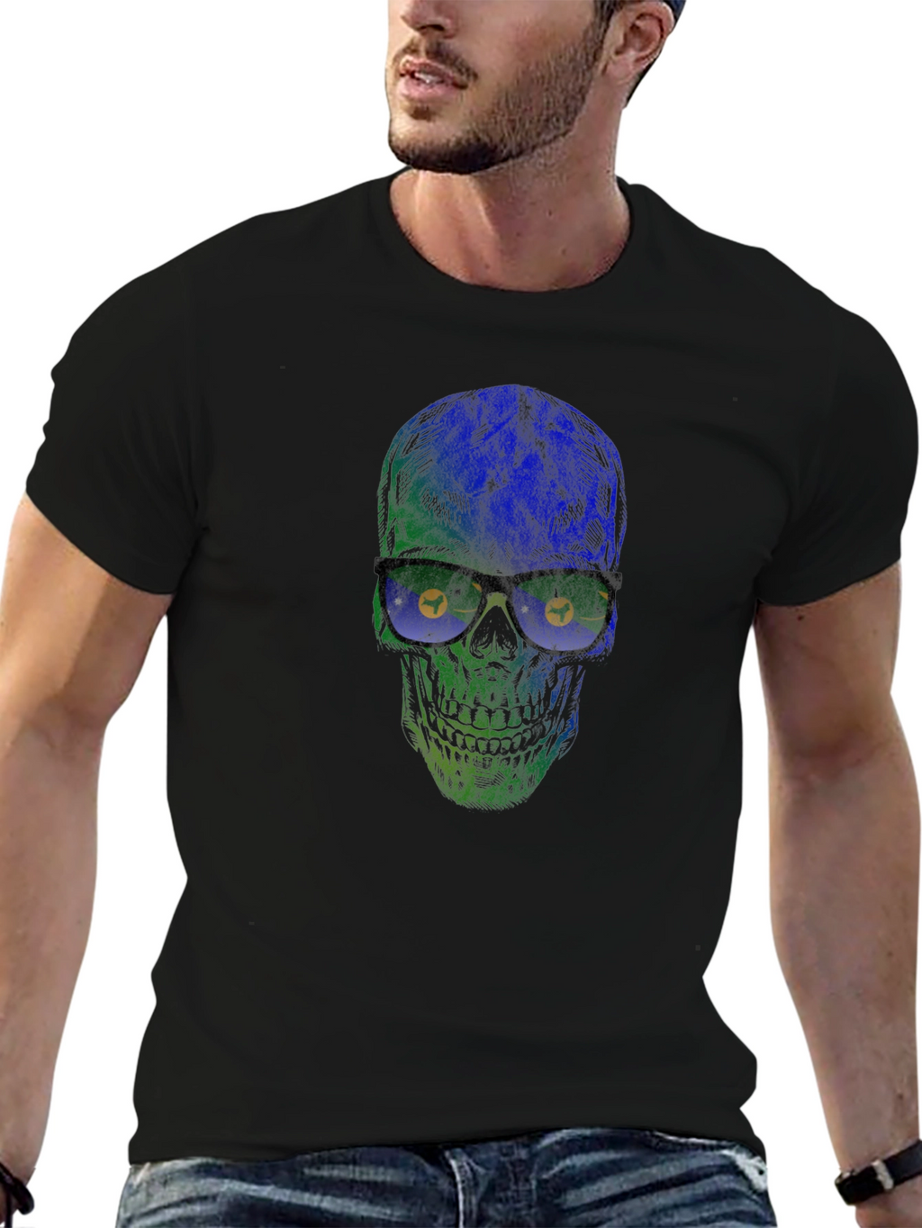 Skull with Glasses Graphic T-Shirt - Stylish Mens Tee