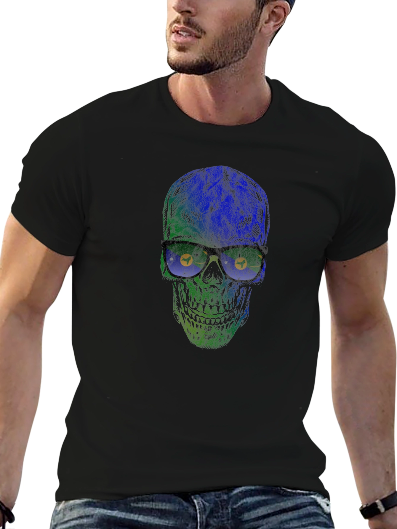 Skull with Glasses Graphic T-Shirt - Stylish Mens Tee