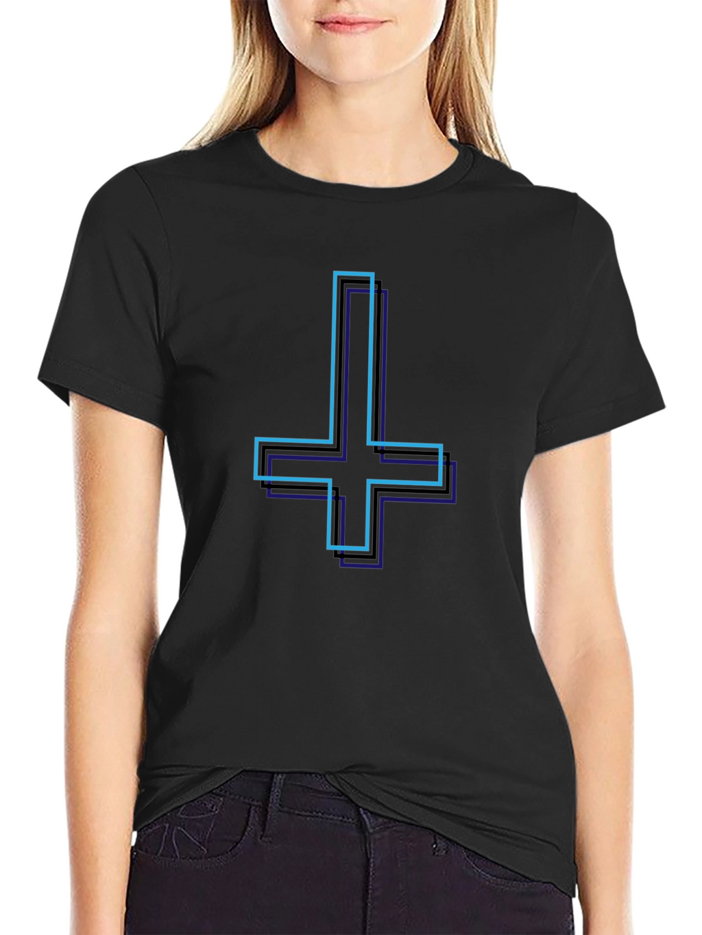 Inverted Cross Graphic Tee - Stylish Black T-Shirt