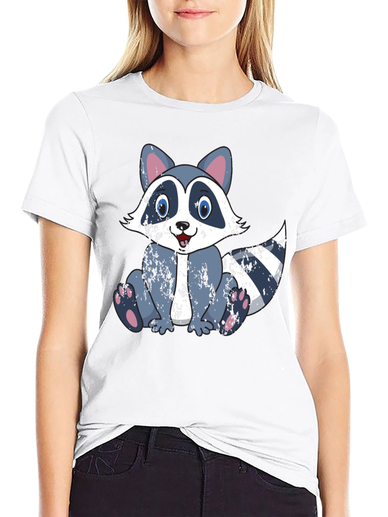 Cartoon Raccoon Graphic Tee - Soft Cotton Blend