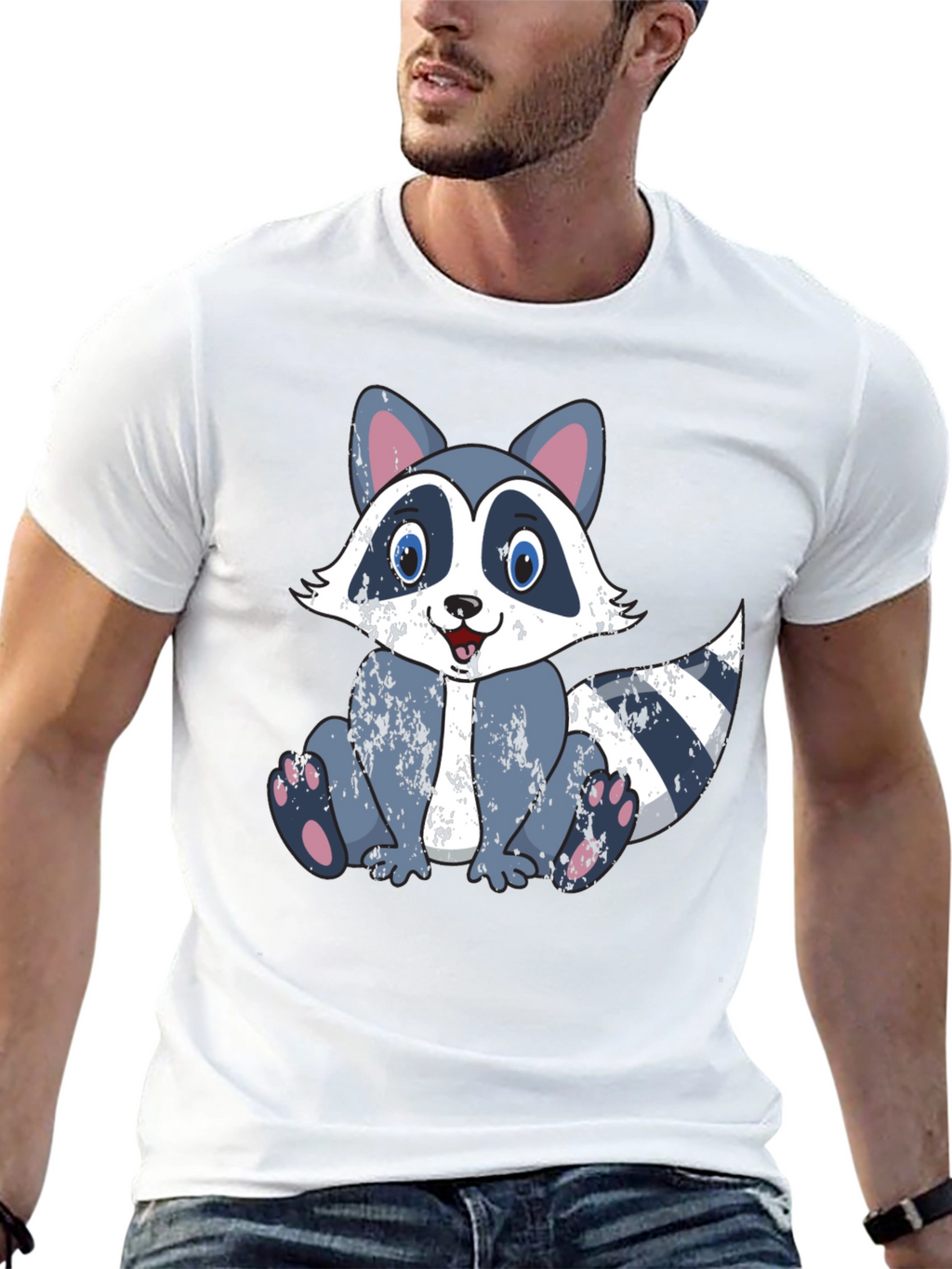 Cartoon Raccoon Graphic Tee - Soft Cotton Blend