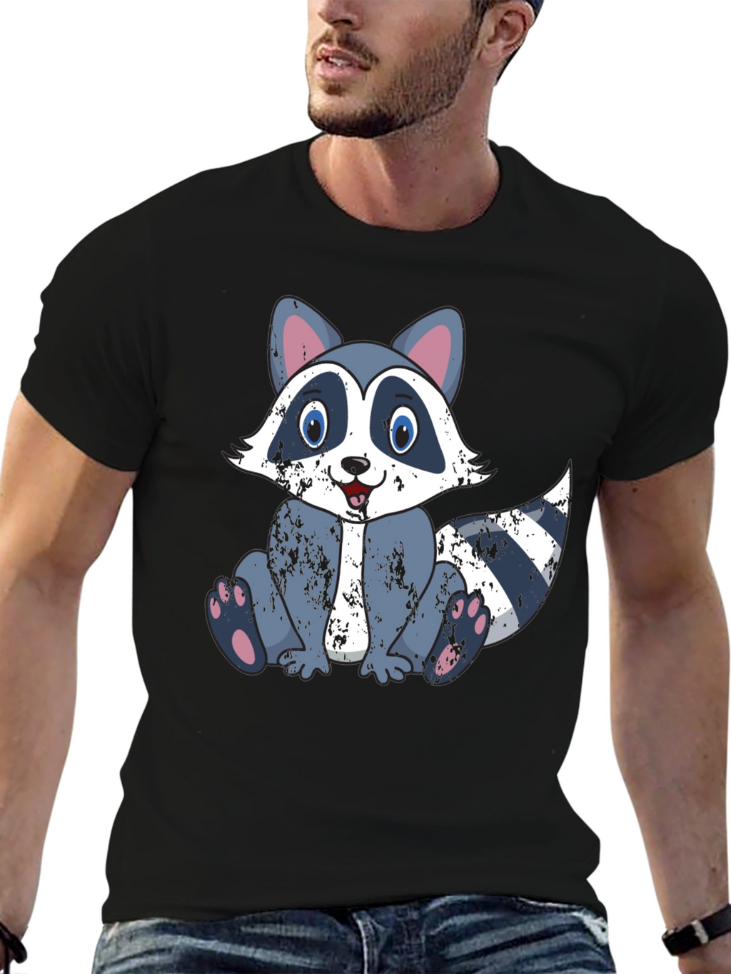 Cartoon Raccoon Graphic Tee - Soft Cotton Blend