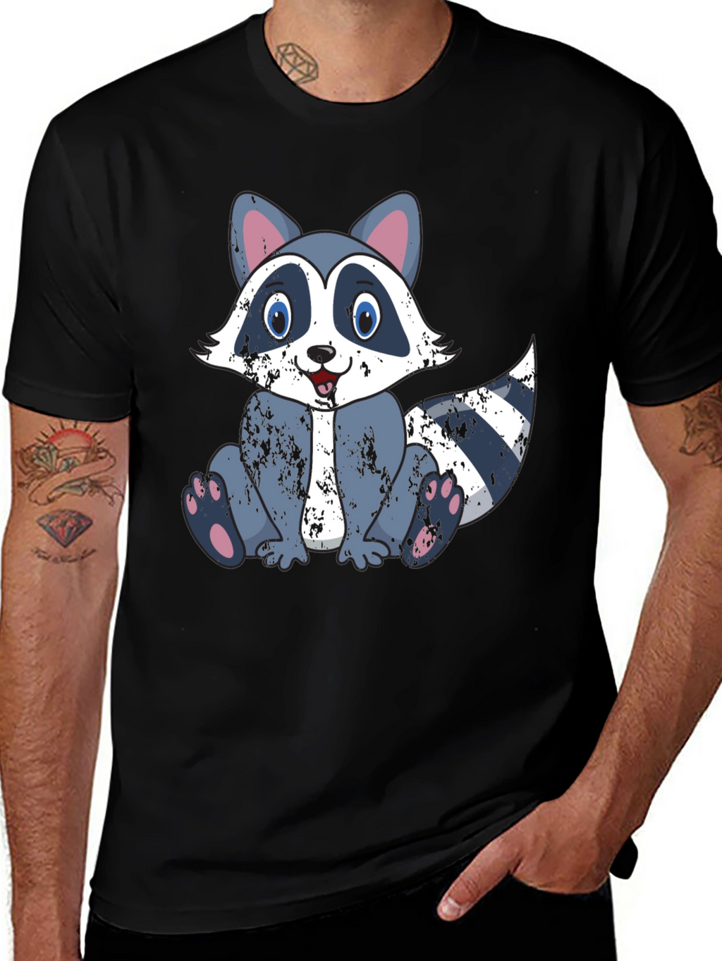 Cartoon Raccoon Graphic Tee - Soft Cotton Blend