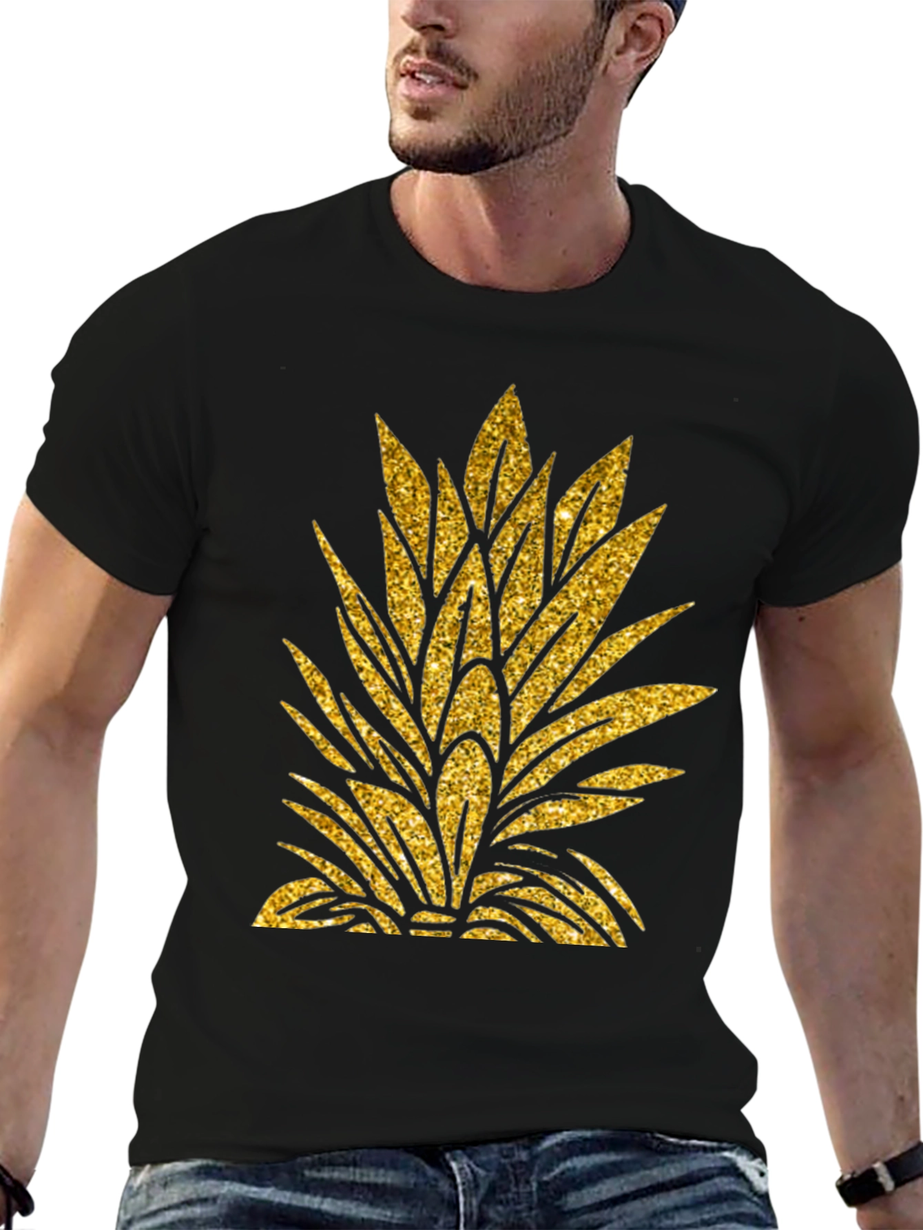 Gold Pineapple Leaf Graphic T-Shirt