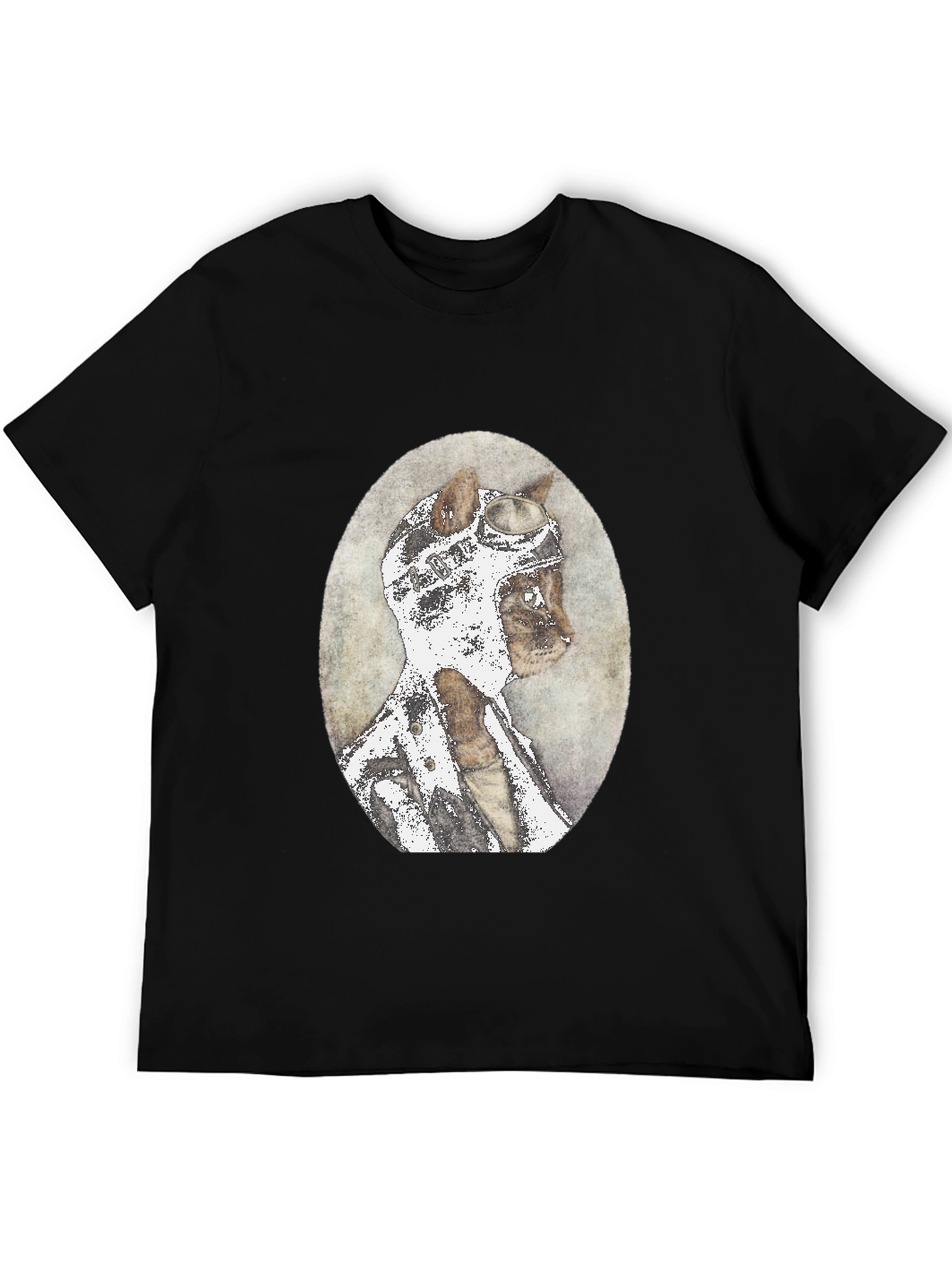 Cat Aviator T-Shirt - Vintage Style Black Tee
