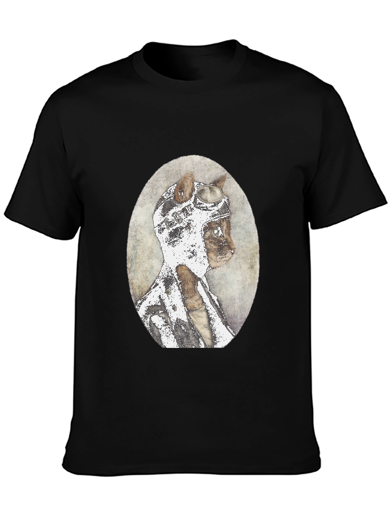 Cat Aviator T-Shirt - Vintage Style Black Tee