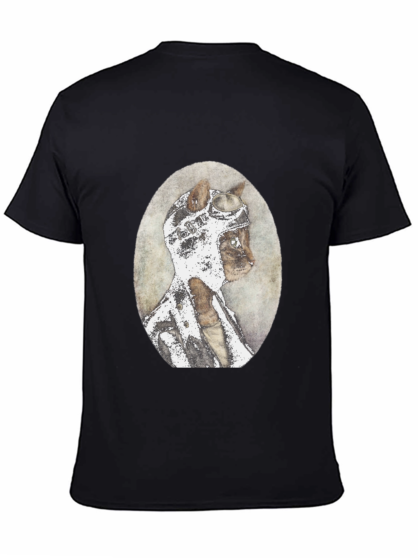 Cat Aviator T-Shirt - Vintage Style Black Tee
